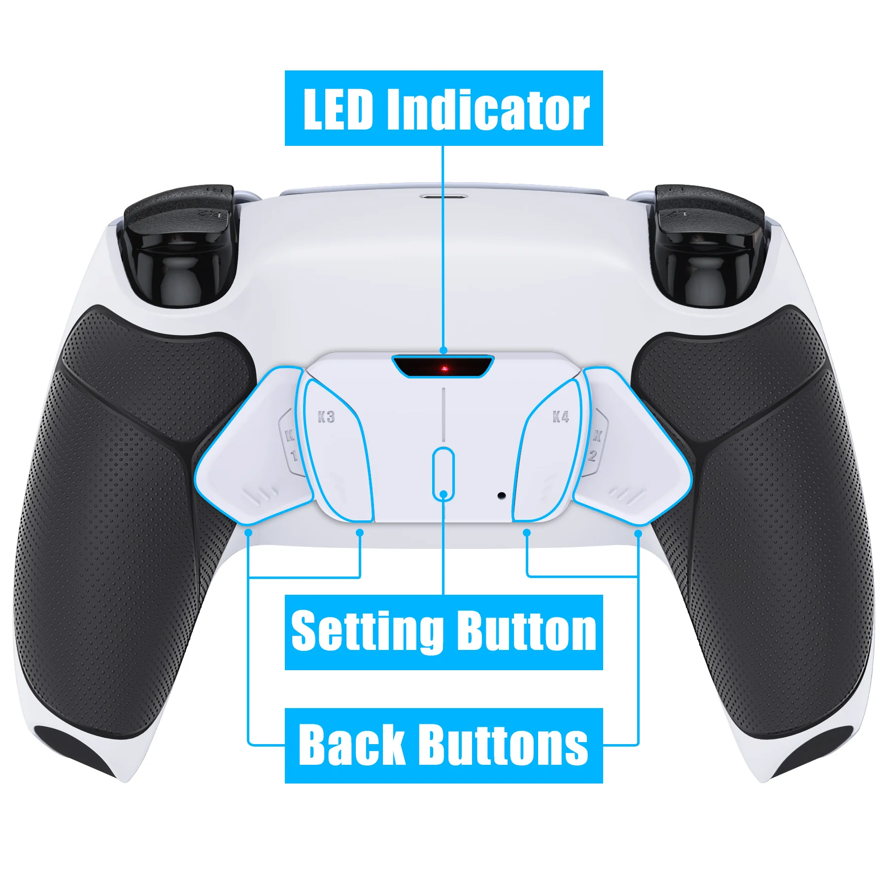 eXtremeRate Remappable RISE4 V3 Remap Kit for PS5 Controller BDM-030/040/050 - Rubberized Black Grips with White Back Paddles - Image 4