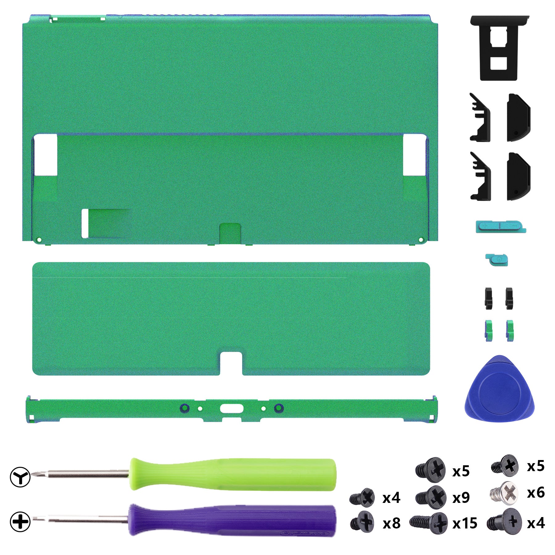 eXtremeRate Replacement Back Plate with Kickstand for Nintendo Switch OLED - Chameleon Green Purple - Image 3