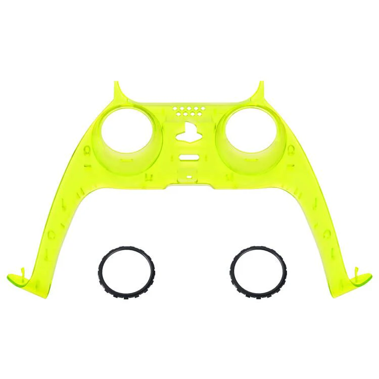 eXtremeRate Replacement Decorative Trim Shell with Accent Rings Compatible with PS5 Controller BDM-010/020/030/040/050 - Clear Lime Green