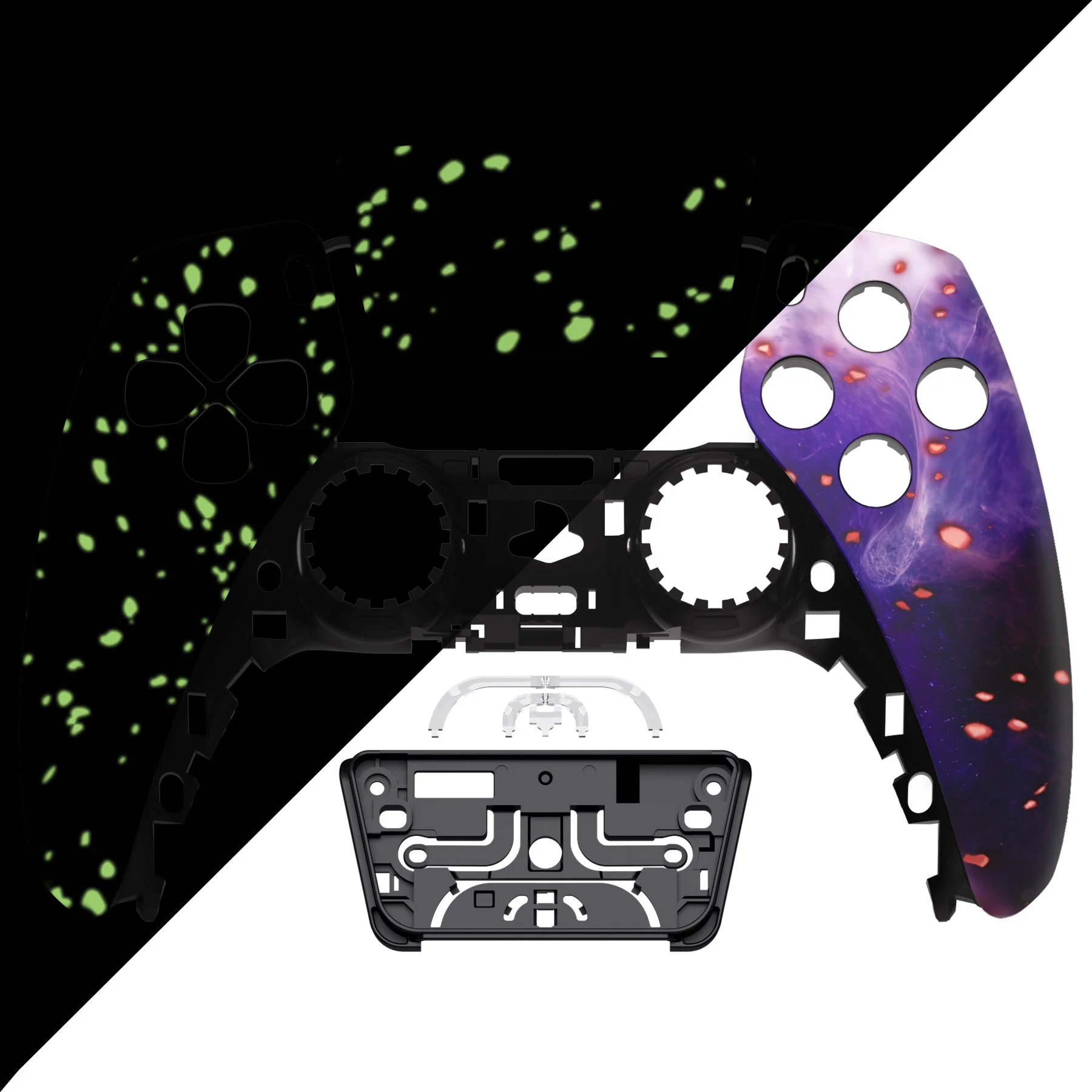 eXtremeRate Replacement Front Housing Shell with Touchpad Compatible with PS5 Controller BDM-010/020/030/040/050 - Glow in Dark - Cosmic Camo