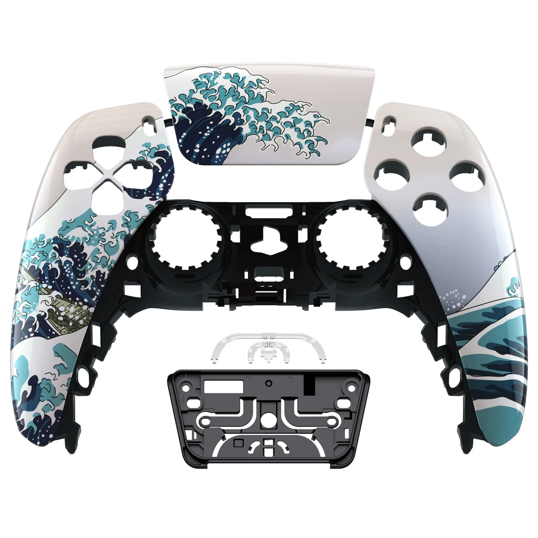 eXtremeRate Replacement Front Housing Shell with Touchpad Compatible with PS5 Controller BDM-010/020/030/040/050/060 - The Great Wave