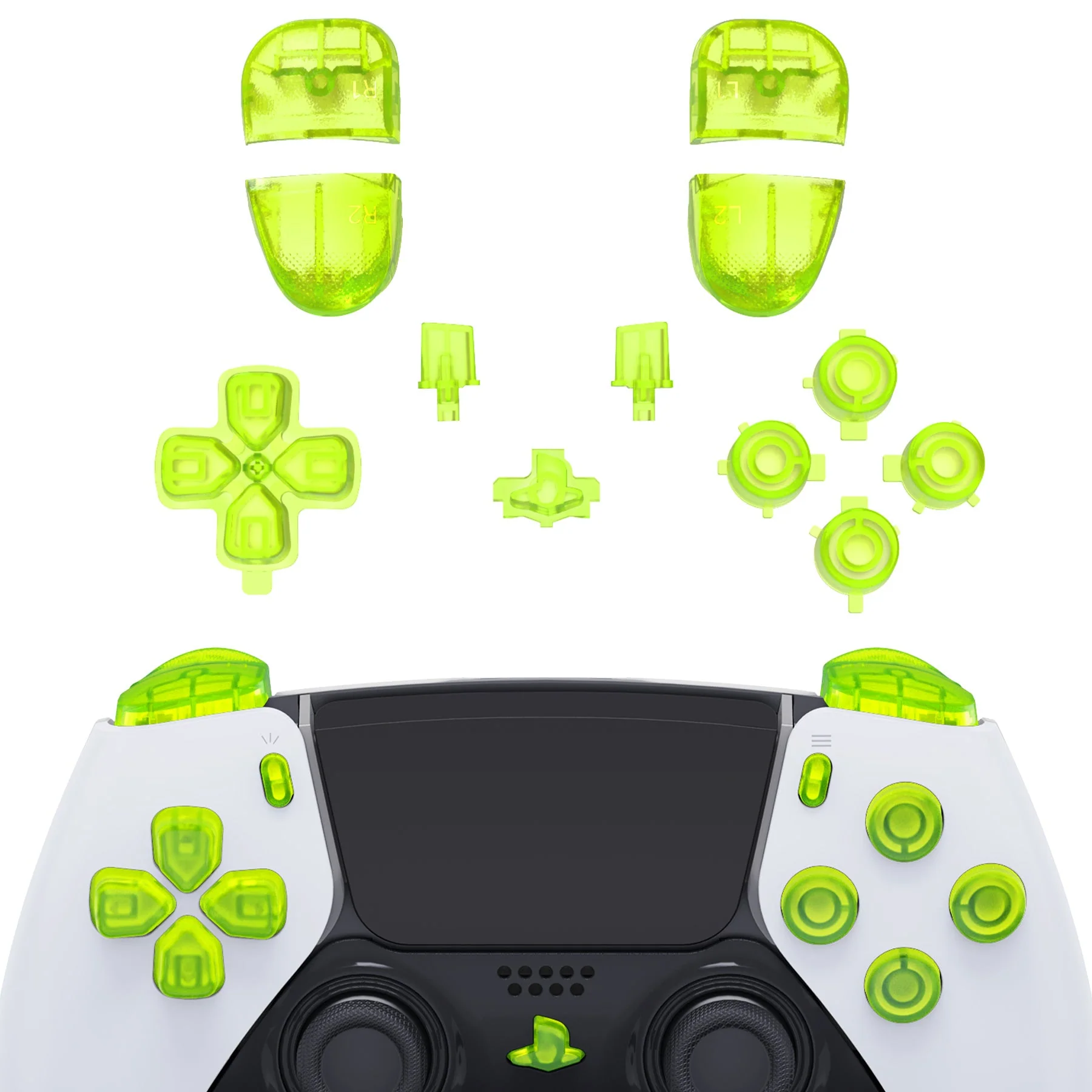 eXtremeRate Replacement Full Set Buttons Compatible with PS5 Edge Controller - Clear Lime Green