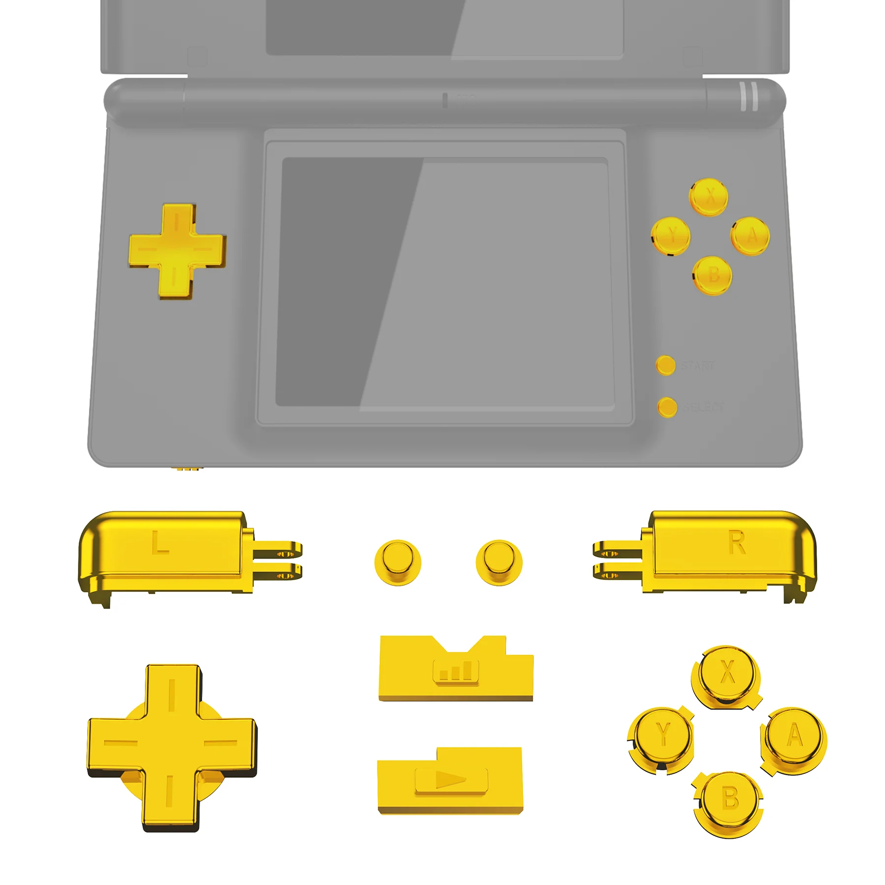eXtremeRate Replacement Full Set Buttons for Nintendo DS Lite NDSL - Chrome Gold