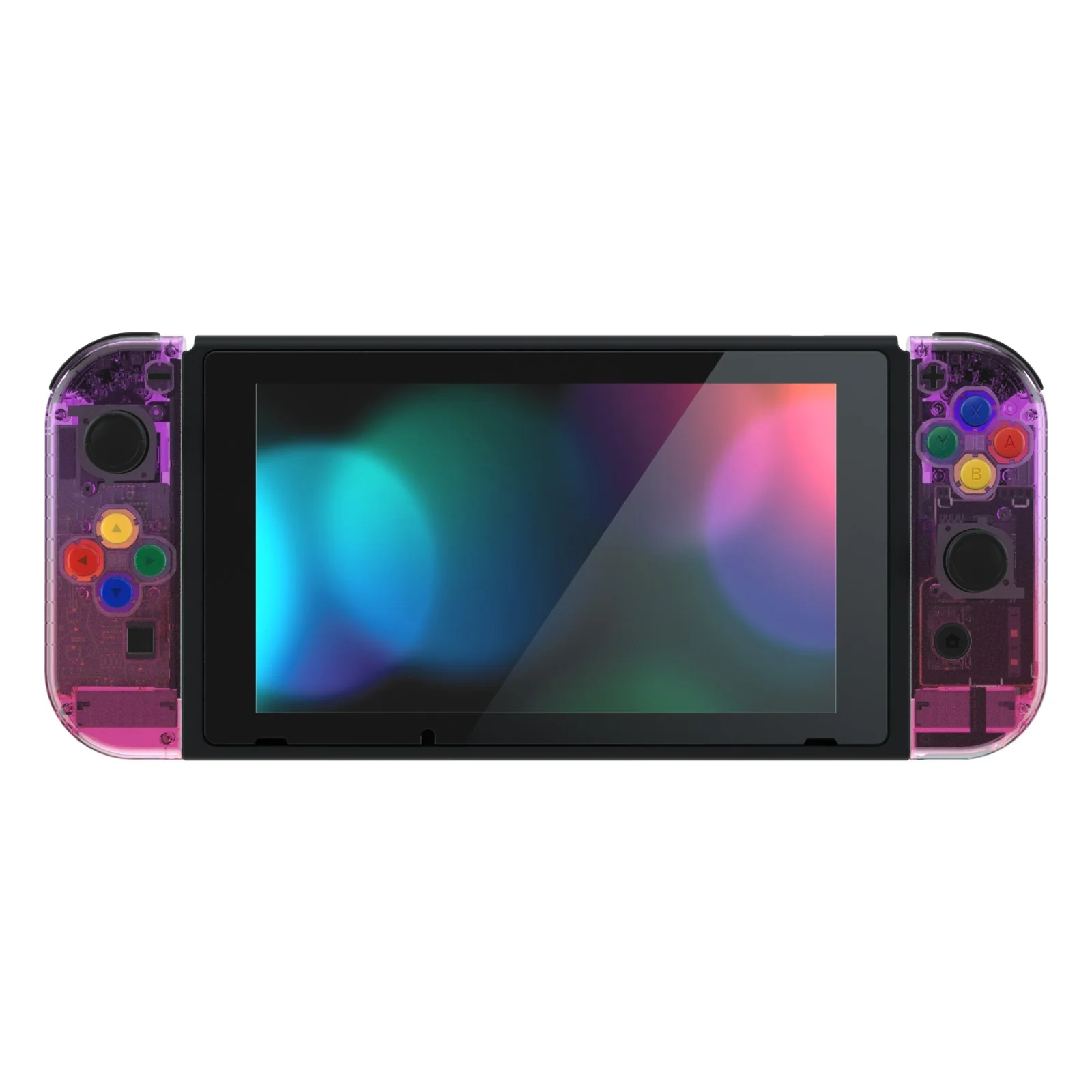 eXtremeRate Replacement Full Set Shell Case with Buttons for Joycon of NS Switch - Clear Atomic Purple Rose Red - Image 5