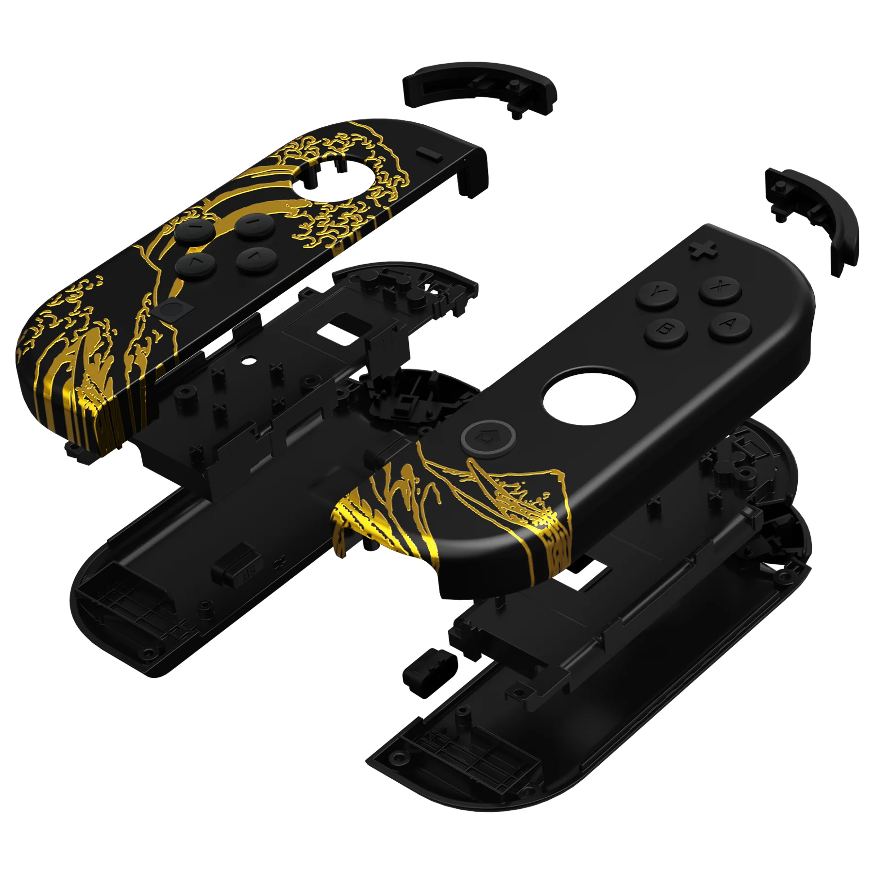 eXtremeRate Replacement Full Set Shell Case with Buttons for Joycon of NS Switch - The Great GOLDEN Wave Off Kanagawa - Black - Image 10