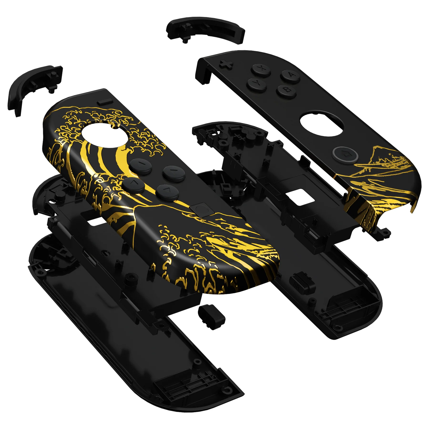 eXtremeRate Replacement Full Set Shell Case with Buttons for Joycon of NS Switch - The Great GOLDEN Wave Off Kanagawa - Black - Image 11
