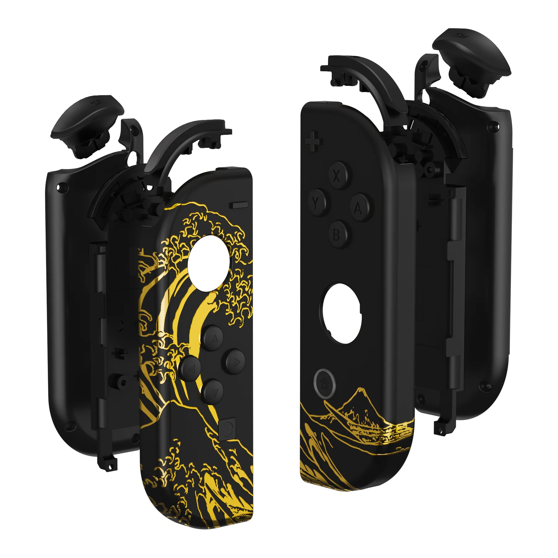 eXtremeRate Replacement Full Set Shell Case with Buttons for Joycon of NS Switch - The Great GOLDEN Wave Off Kanagawa - Black - Image 12