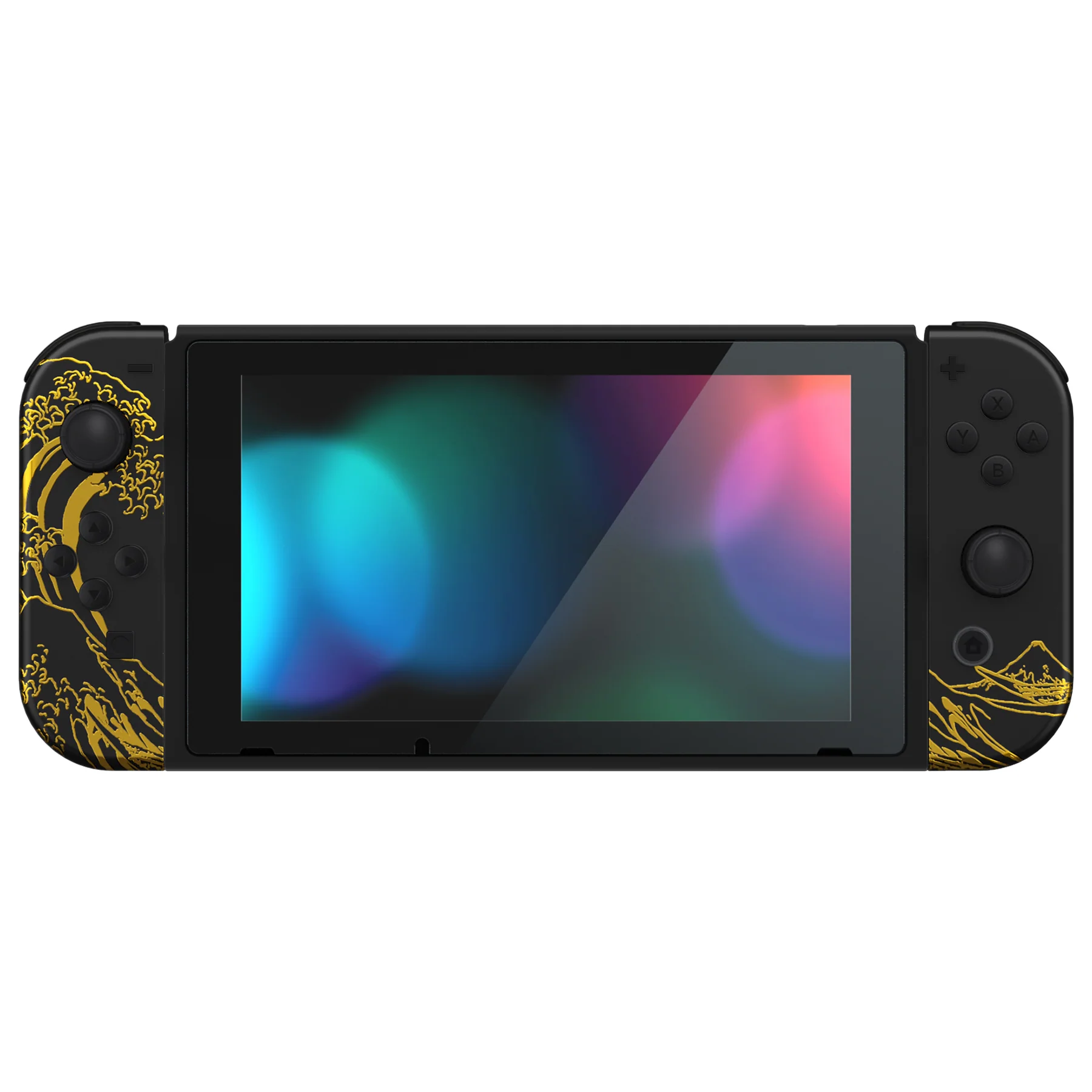 eXtremeRate Replacement Full Set Shell Case with Buttons for Joycon of NS Switch - The Great GOLDEN Wave Off Kanagawa - Black - Image 4