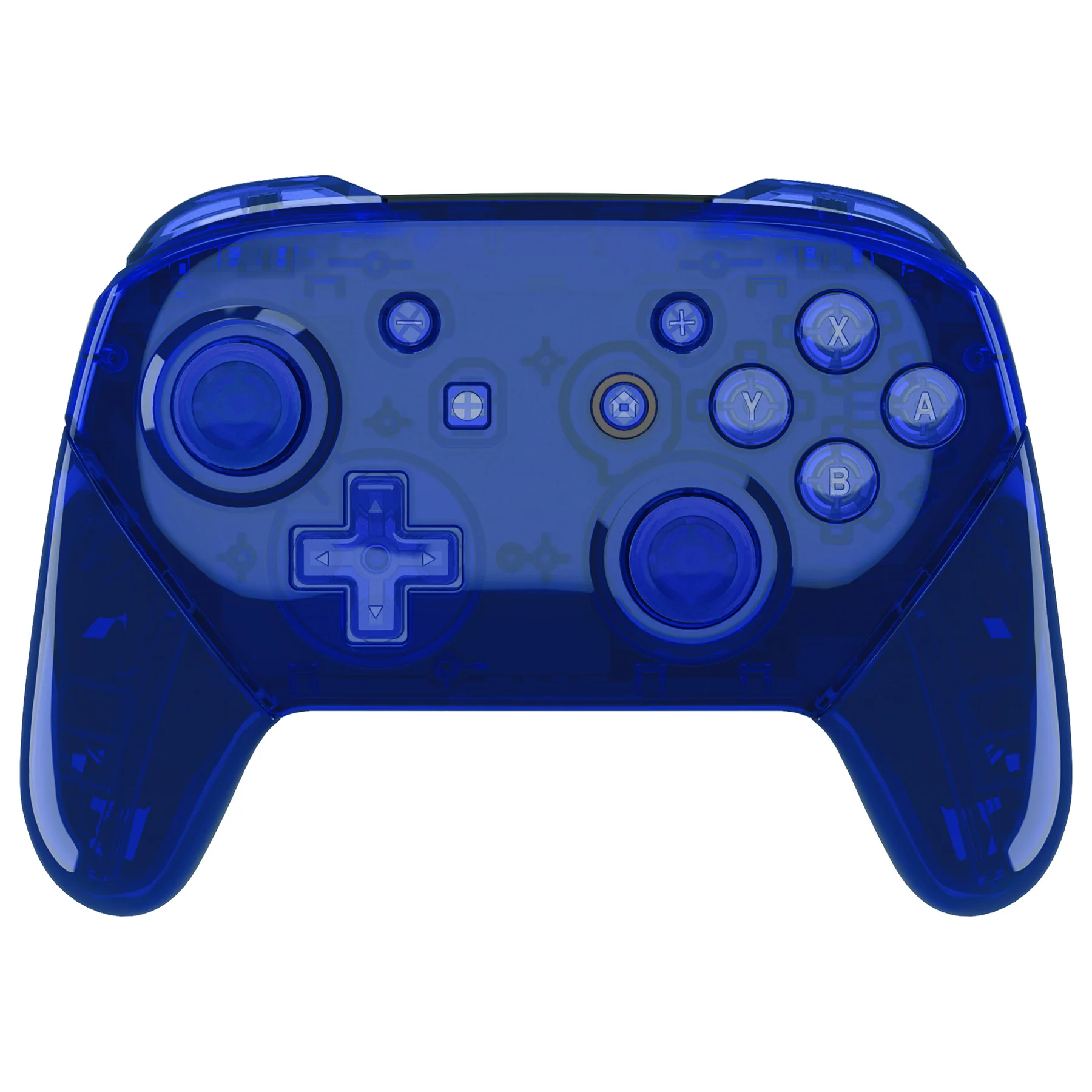 eXtremeRate Replacement Full Set Shell Faceplate Backplate Handles with Button Kit for Nintendo Switch Pro - Crystal Clear Blue