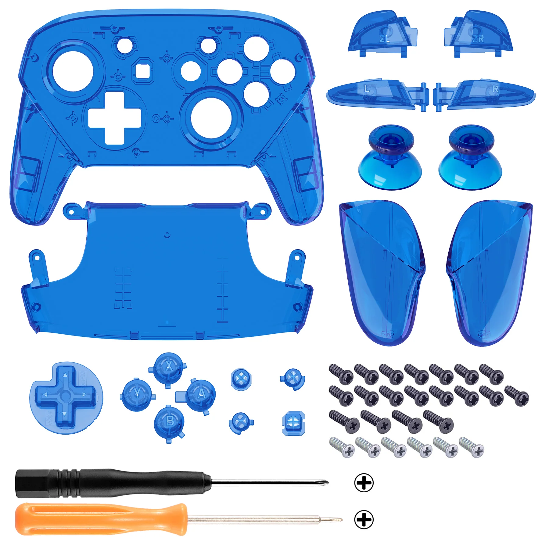 eXtremeRate Replacement Full Set Shell Faceplate Backplate Handles with Button Kit for Nintendo Switch Pro - Crystal Clear Blue - Image 2