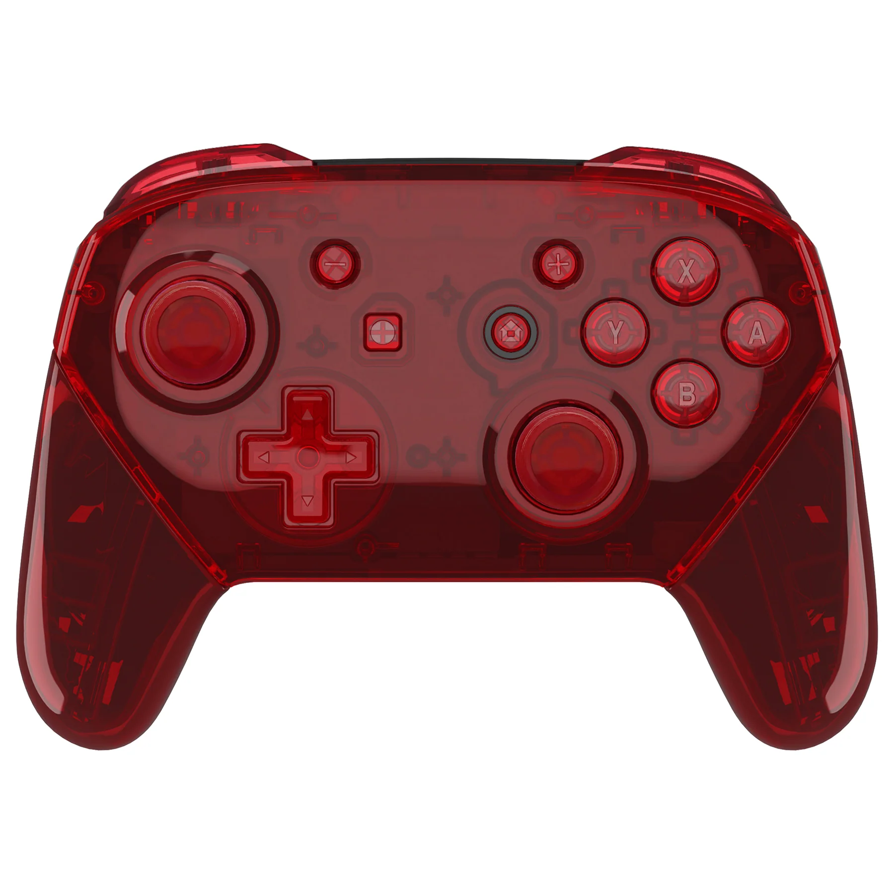 eXtremeRate Replacement Full Set Shell Faceplate Backplate Handles with Button Kit for Nintendo Switch Pro - Crystal Clear Red