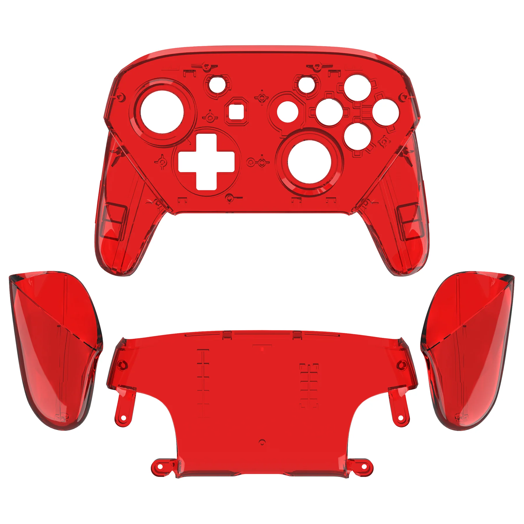 eXtremeRate Replacement Full Set Shell Faceplate Backplate Handles with Button Kit for Nintendo Switch Pro - Crystal Clear Red - Image 5