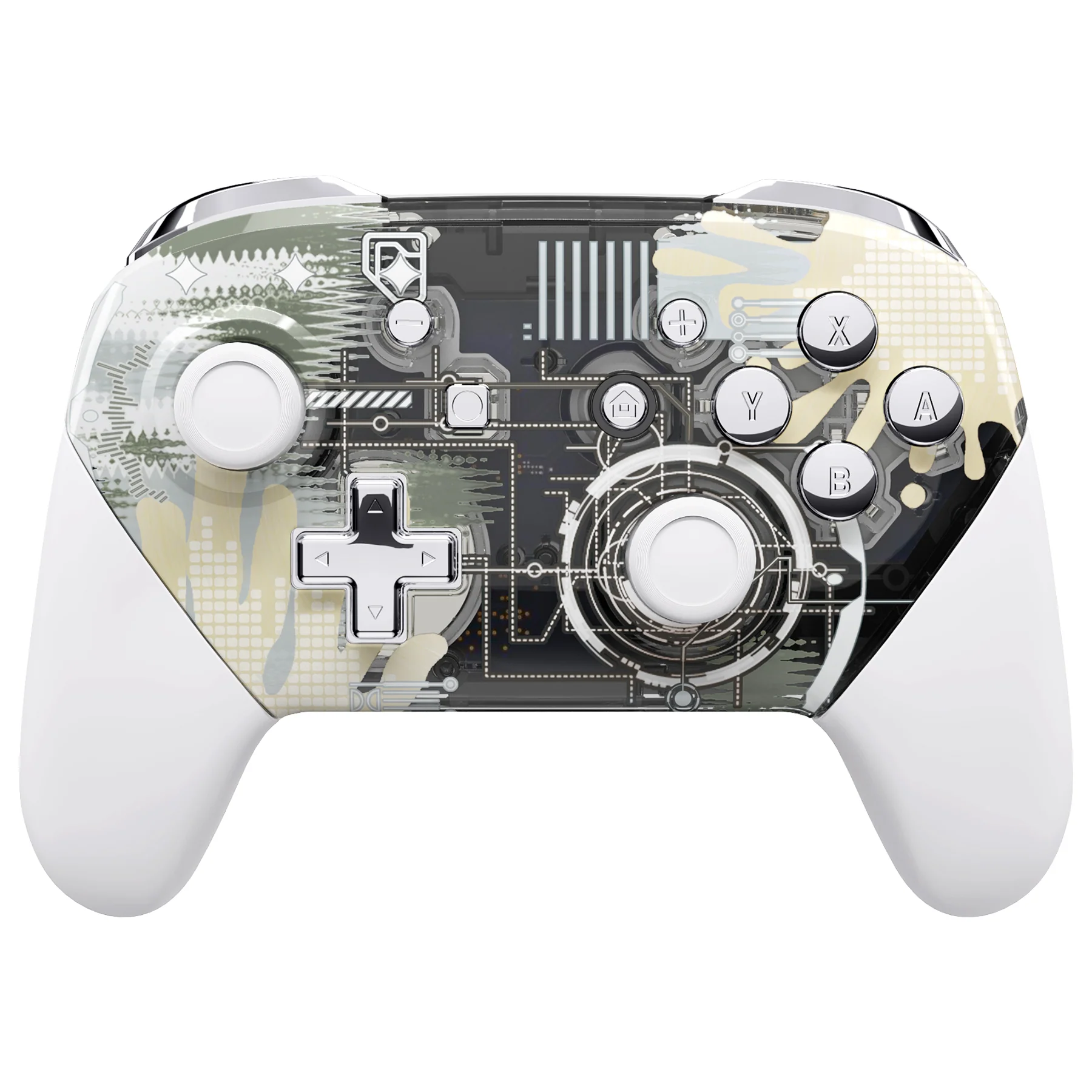 eXtremeRate Replacement Full Set Shell Faceplate Backplate Handles with Button Kit for Nintendo Switch Pro - Silver Splatter