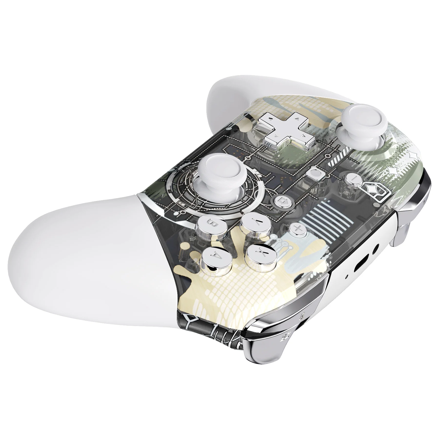 eXtremeRate Replacement Full Set Shell Faceplate Backplate Handles with Button Kit for Nintendo Switch Pro - Silver Splatter - Image 3