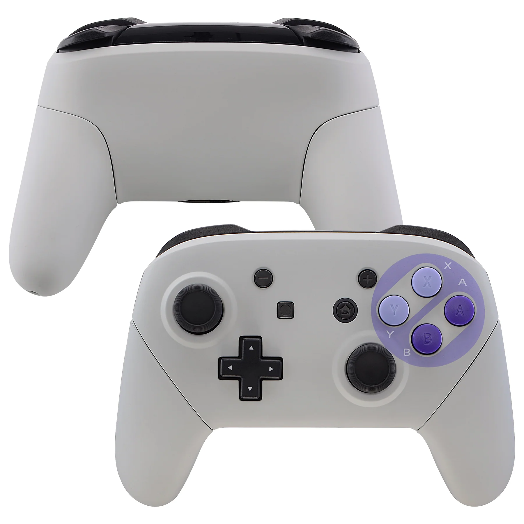 eXtremeRate Replacement Full Set Shell Faceplate Backplate Handles with Purple D-pad ABXY Buttons for Nintendo Switch Pro - Classic SNES Style