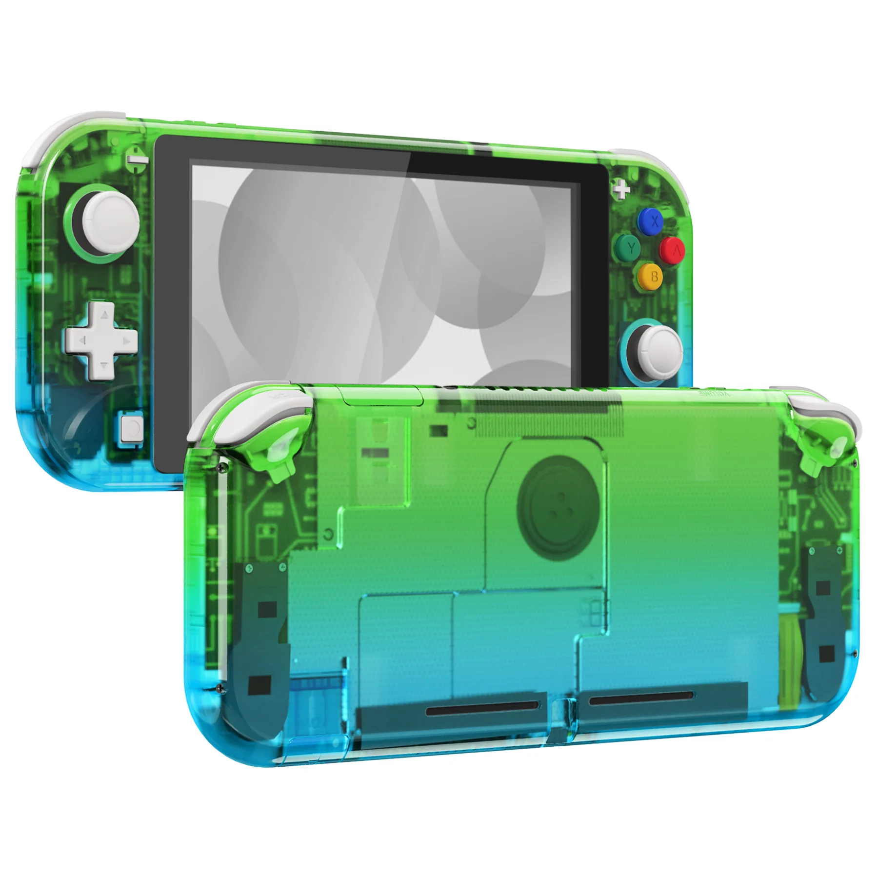 eXtremeRate Replacement Full Set Shells with ABXY Buttons & Screen Protector for Nintendo Switch Lite - Gradient Translucent Green Blue
