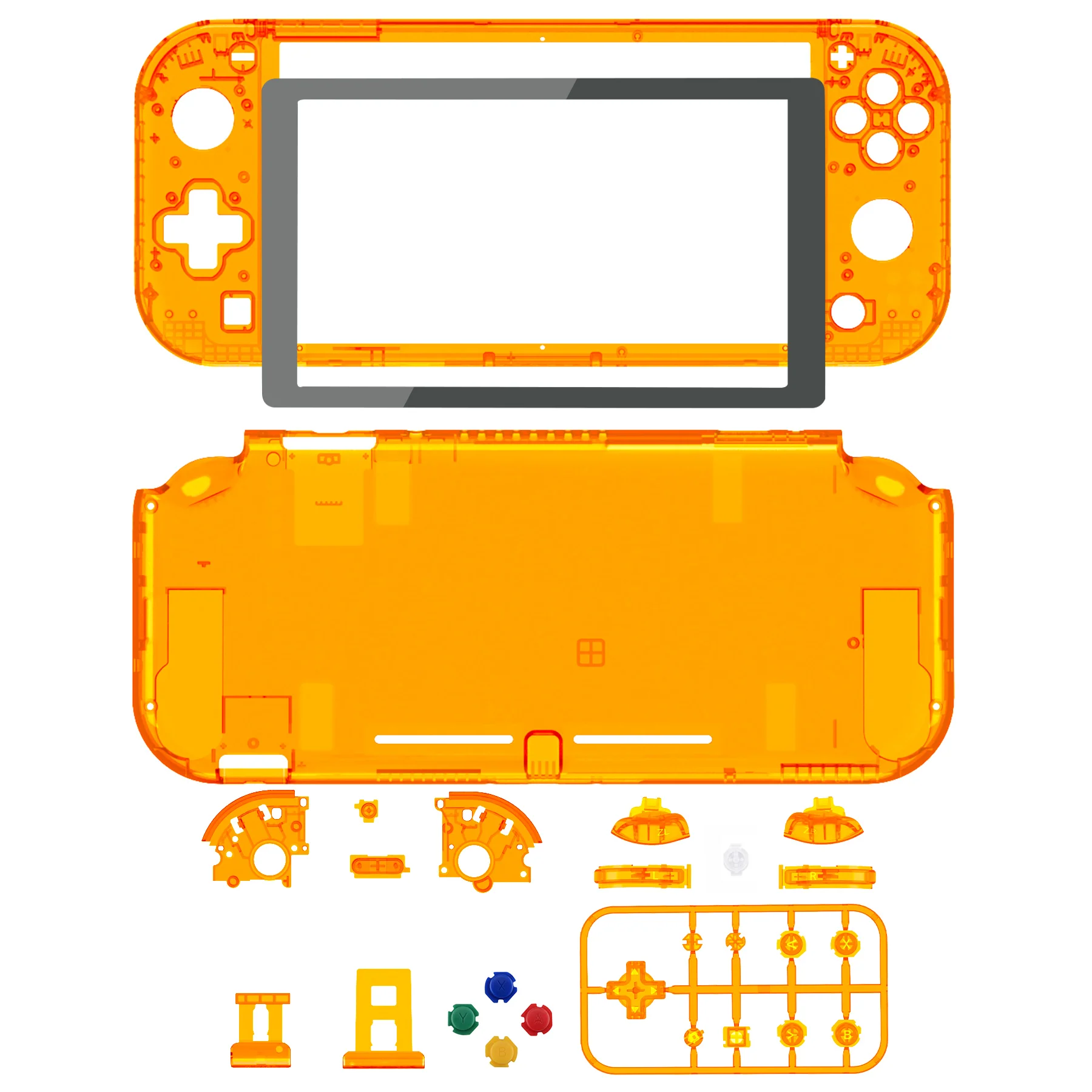 eXtremeRate Replacement Full Set Shells with Button Kit & Screen Protector for Nintendo Switch Lite - Crystal Clear Orange - Image 2