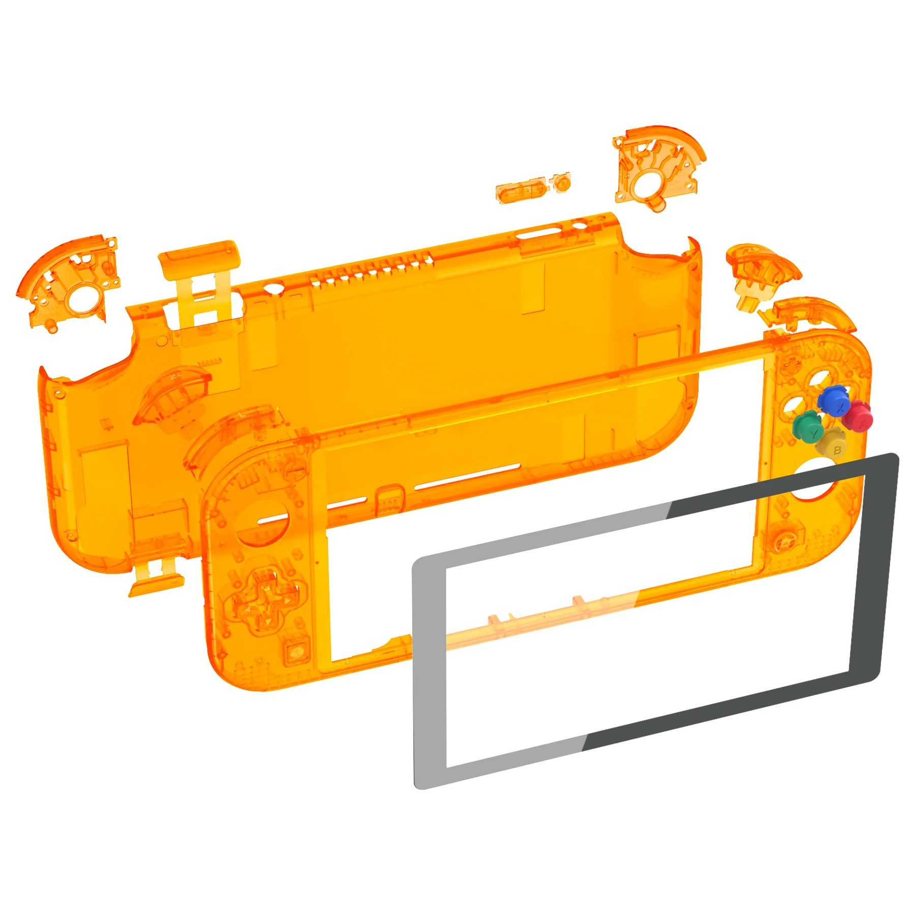 eXtremeRate Replacement Full Set Shells with Button Kit & Screen Protector for Nintendo Switch Lite - Crystal Clear Orange - Image 8