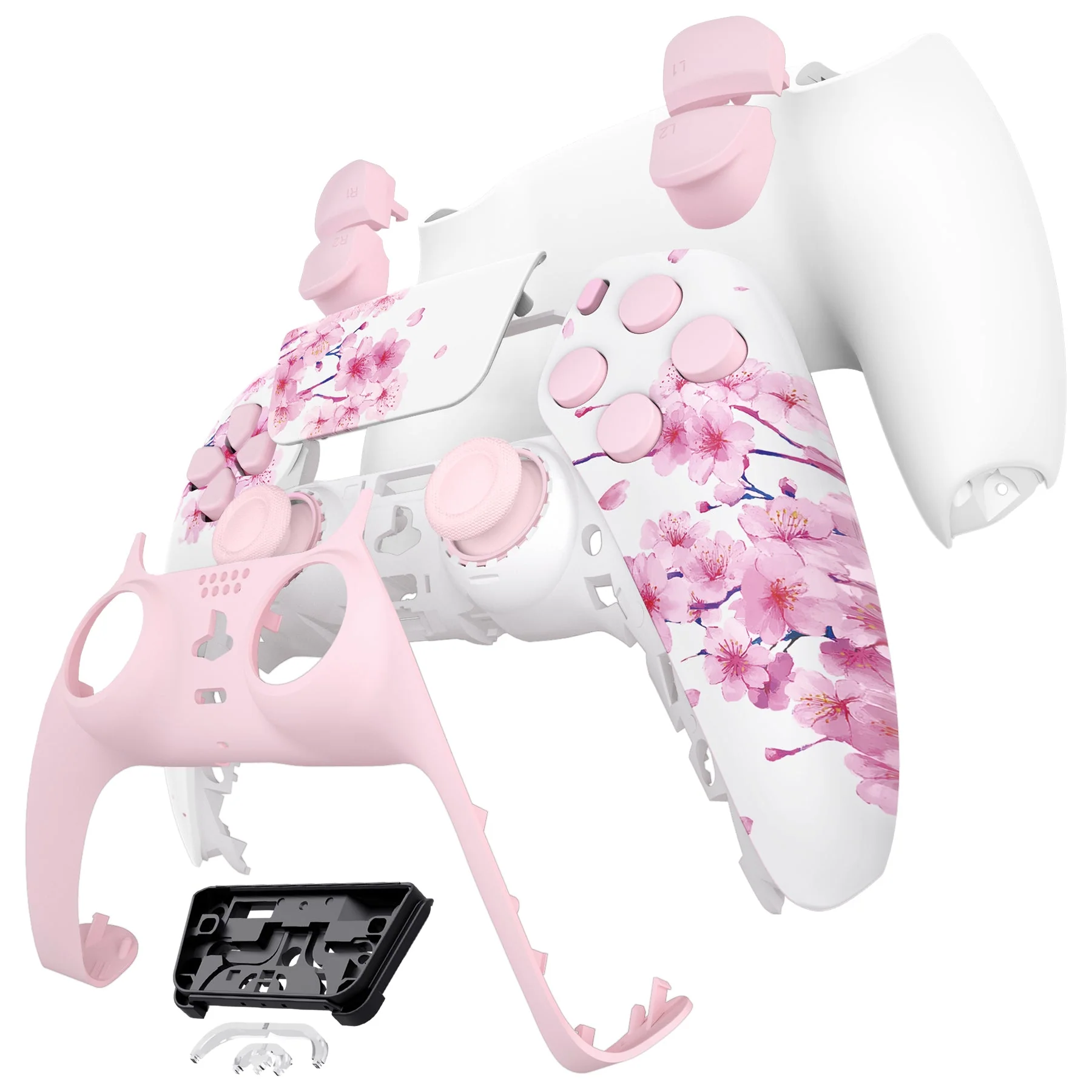 eXtremeRate Replacement Full Set Shells with Buttons Compatible with PS5 Controller BDM-030/040/050 - Cherry Blossom Whisper - Image 7