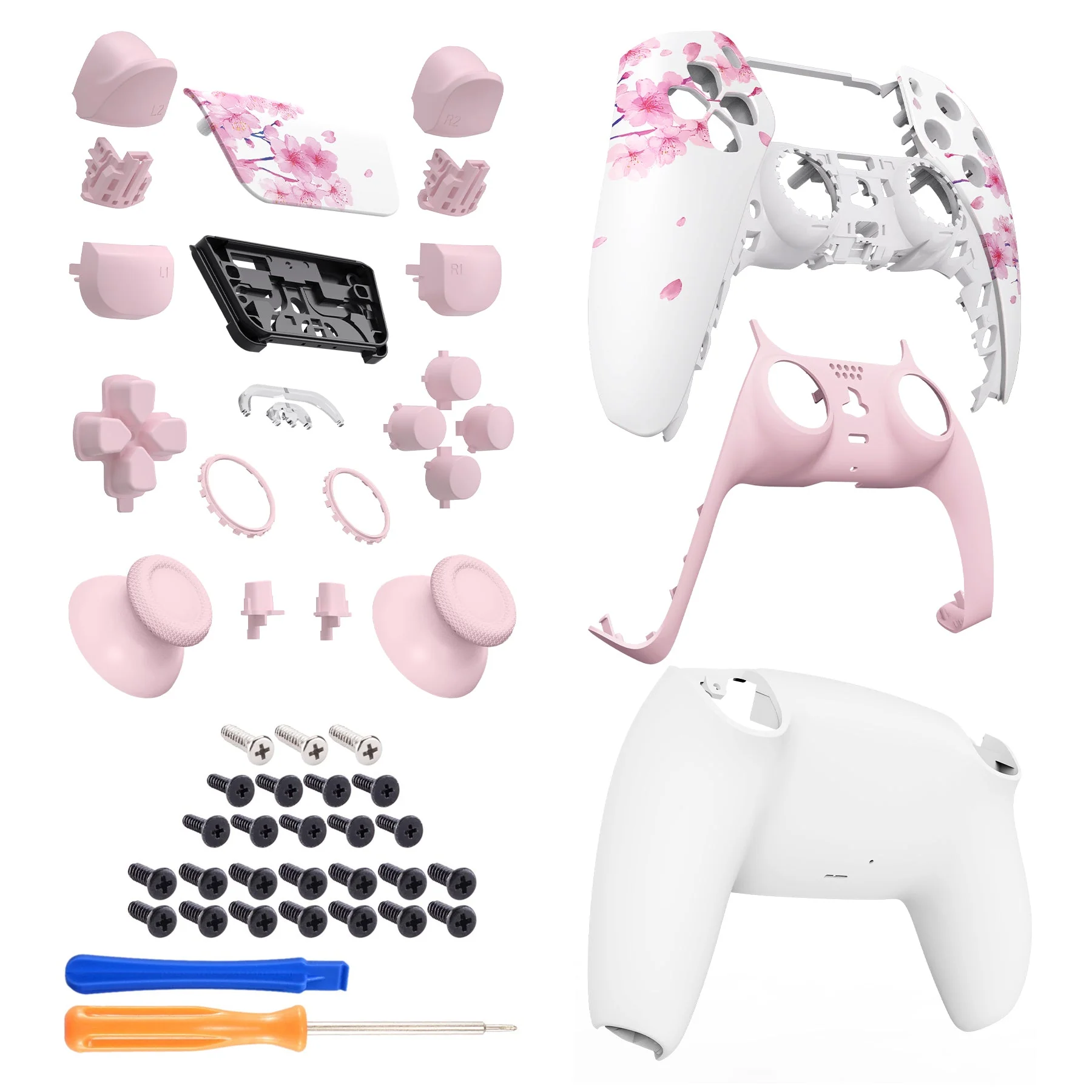 eXtremeRate Replacement Full Set Shells with Buttons Compatible with PS5 Controller BDM-030/040/050 - Cherry Blossom Whisper - Image 8