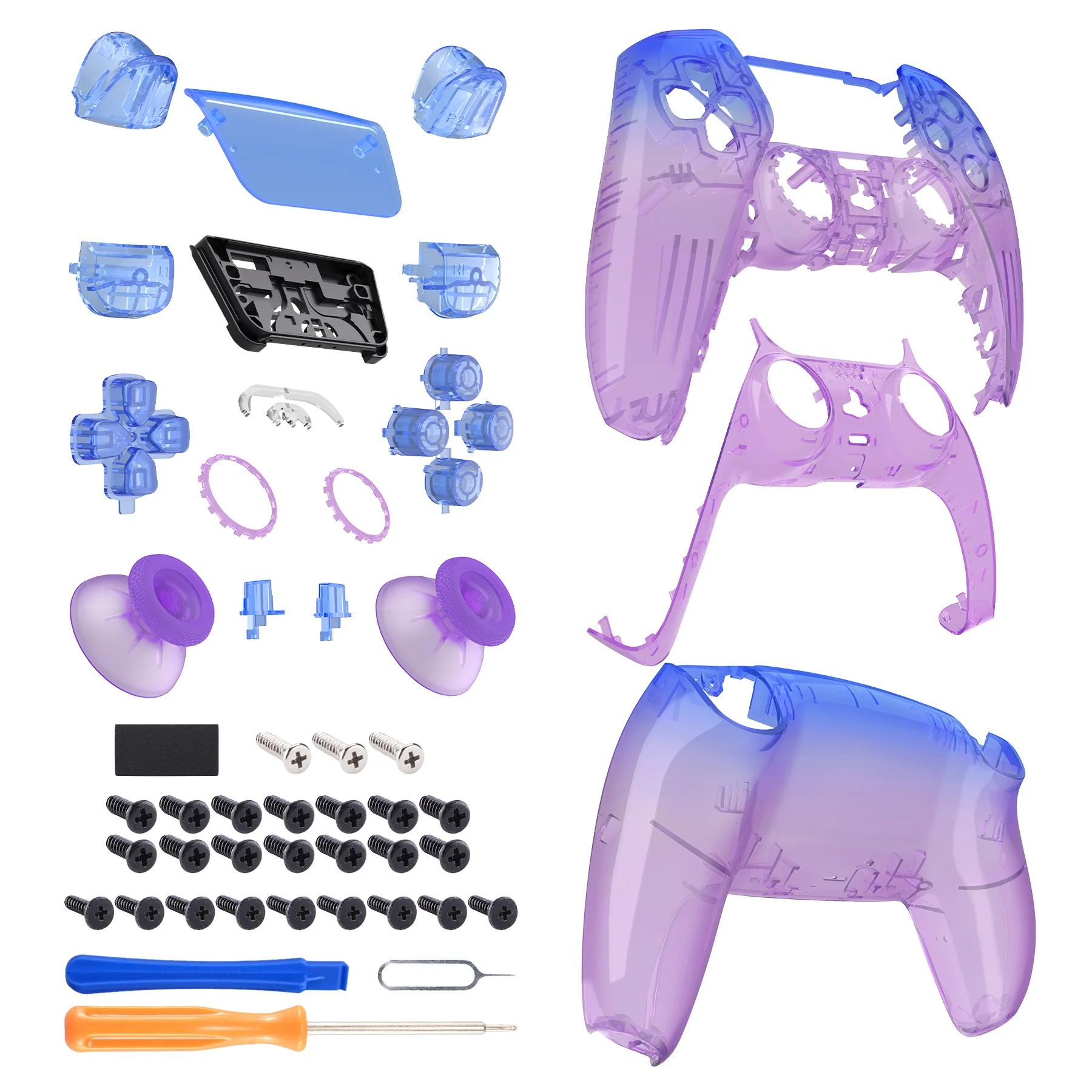 eXtremeRate Replacement Full Set Shells with Buttons Compatible with PS5 Controller BDM-030/040/050 - Gradient Translucent Bluebell - Image 8