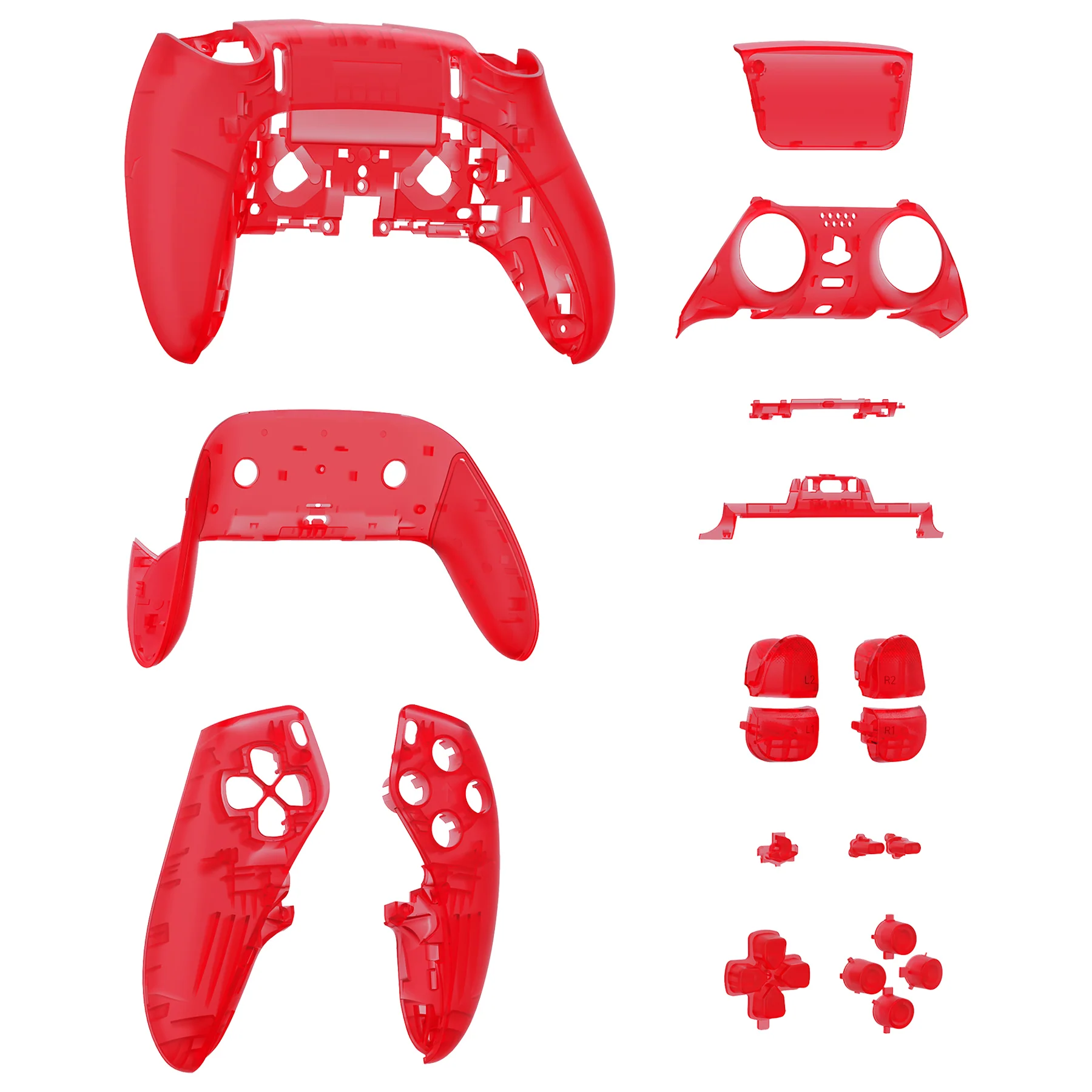 eXtremeRate Replacement Full Set Shells with Buttons Compatible with PS5 Edge Controller - Clear Red - Image 10