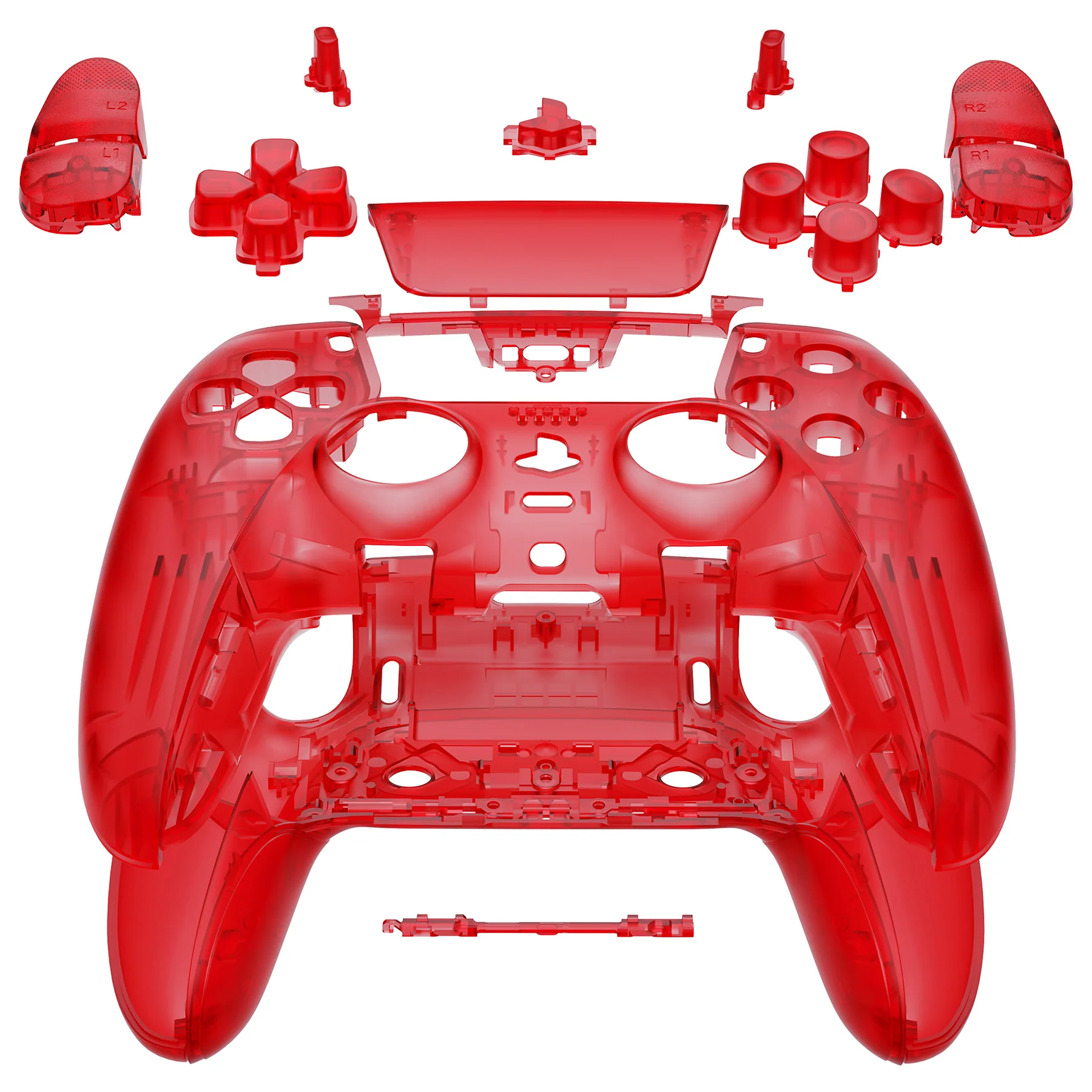 eXtremeRate Replacement Full Set Shells with Buttons Compatible with PS5 Edge Controller - Clear Red - Image 3