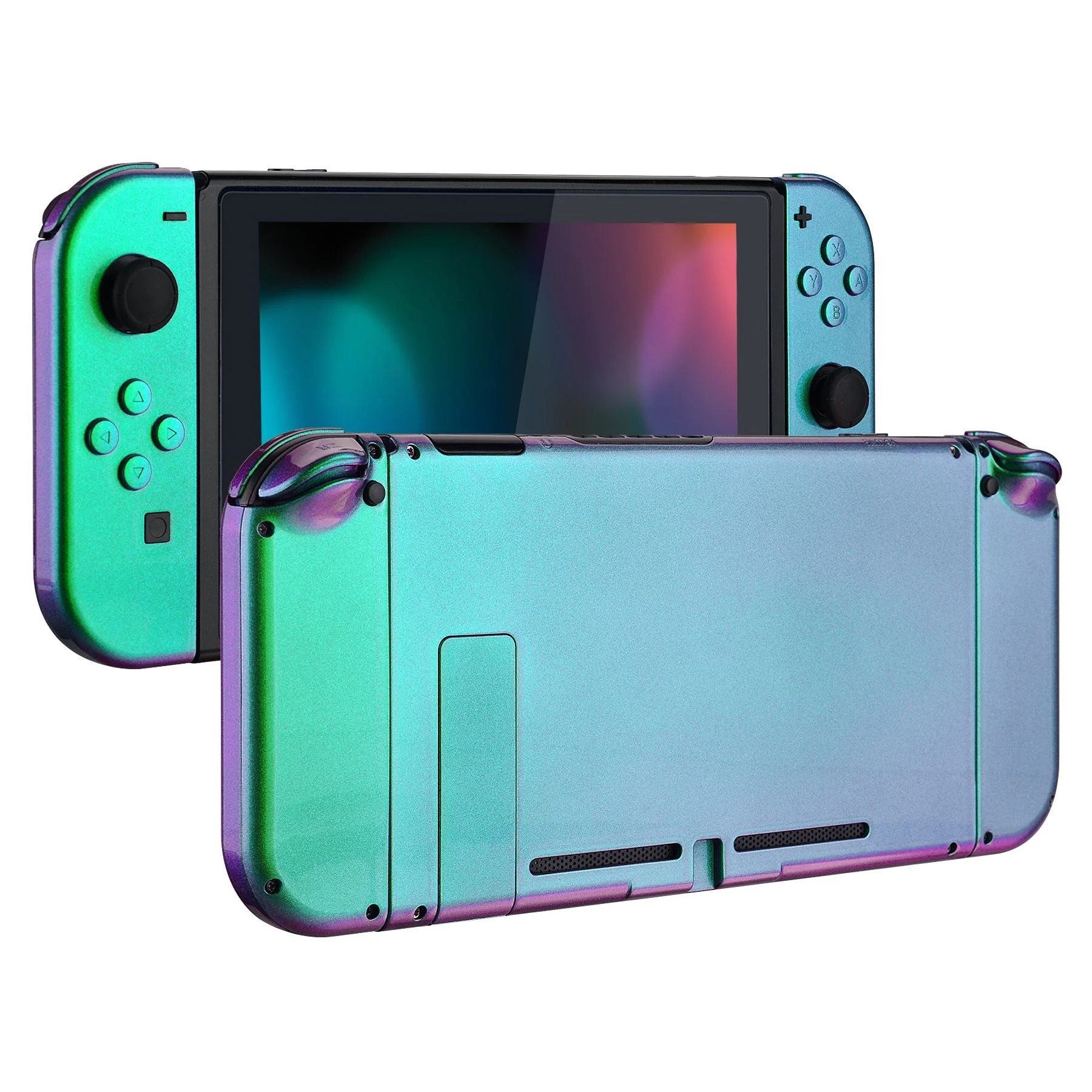 eXtremeRate Replacement Full Set Shells with Buttons for Nintendo Switch - Chameleon Green Purple