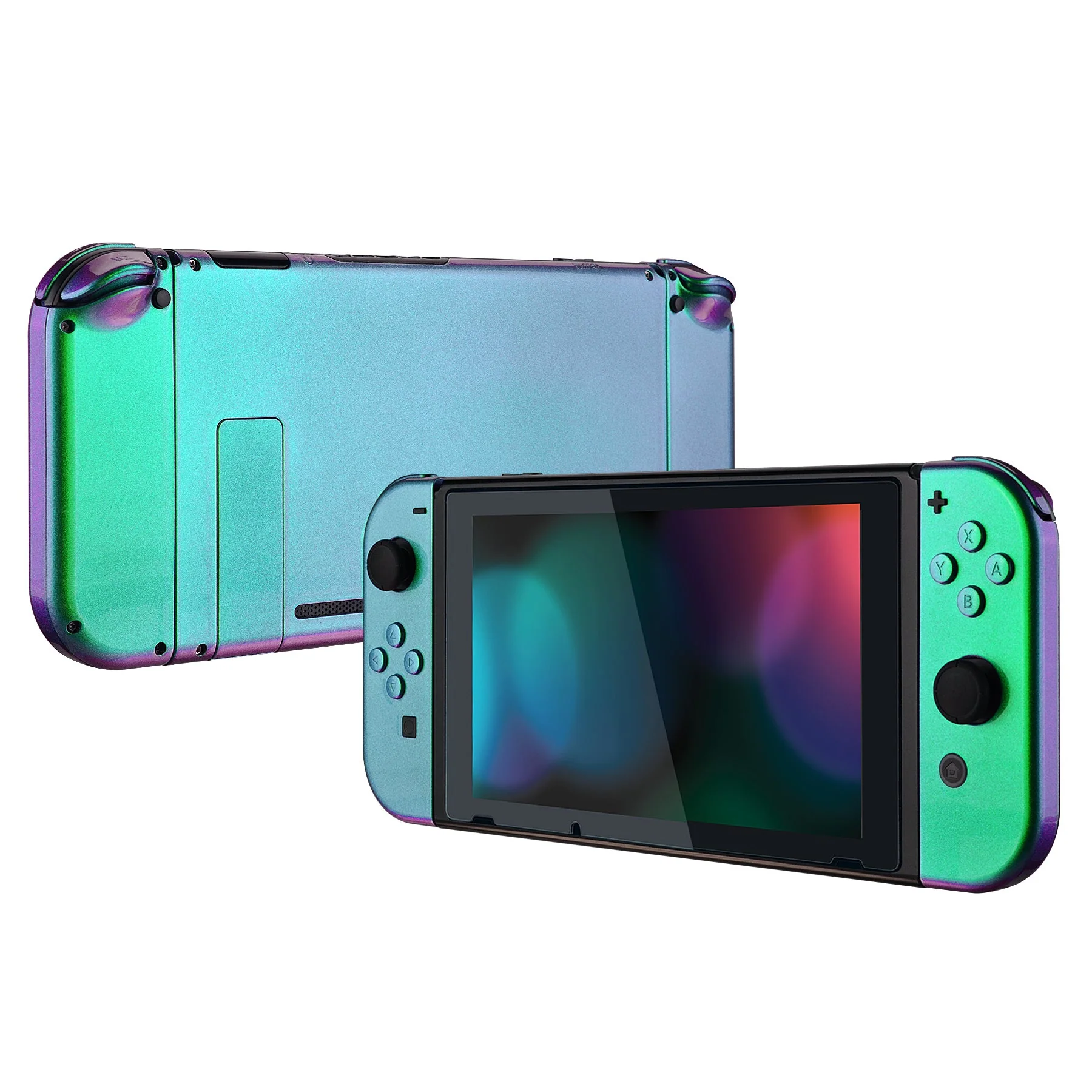 eXtremeRate Replacement Full Set Shells with Buttons for Nintendo Switch - Chameleon Green Purple - Image 5