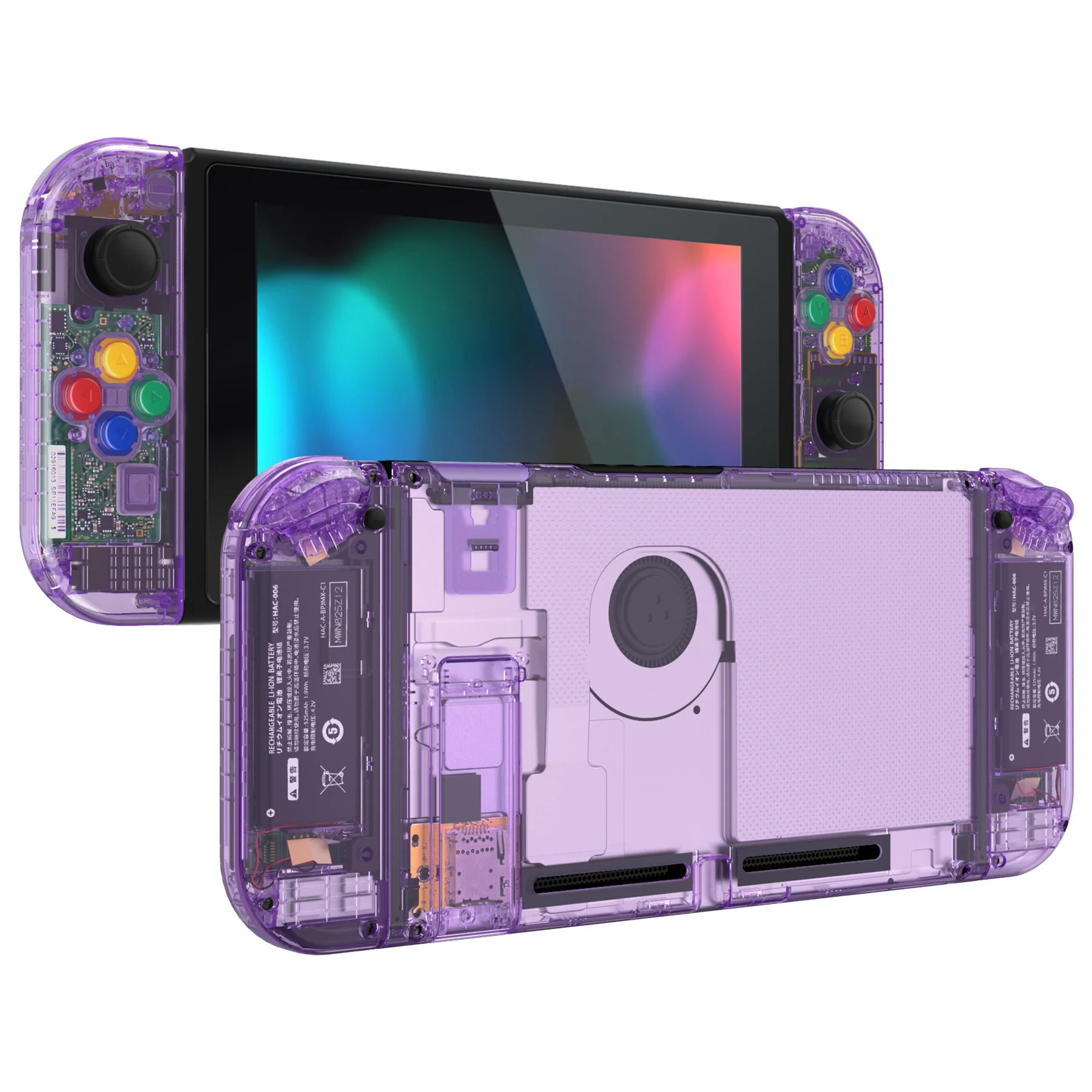 eXtremeRate Replacement Full Set Shells with Buttons for Nintendo Switch - Crystal Clear Atomic Purple