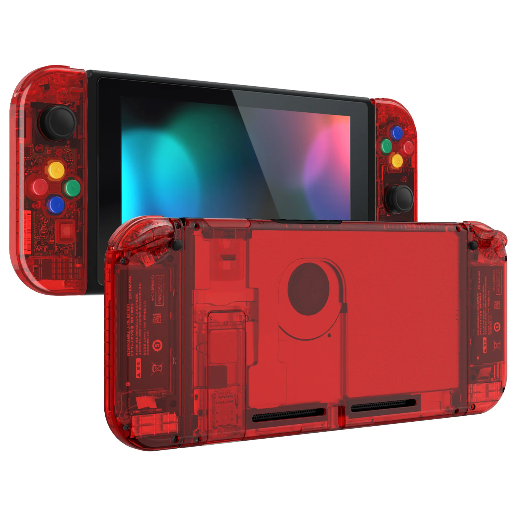 eXtremeRate Replacement Full Set Shells with Buttons for Nintendo Switch - Crystal Clear Red