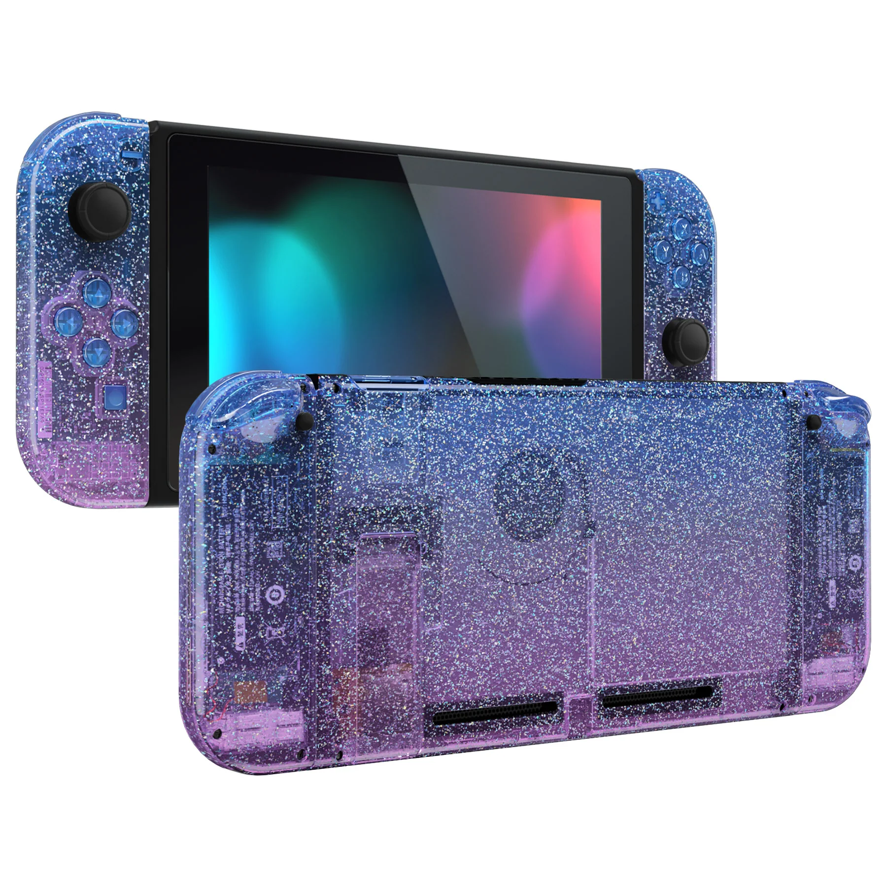 eXtremeRate Replacement Full Set Shells with Buttons for Nintendo Switch - Glitter Gradient Translucent Bluebell