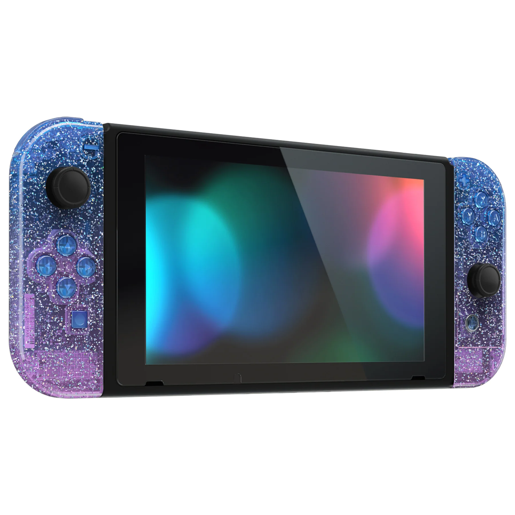 eXtremeRate Replacement Full Set Shells with Buttons for Nintendo Switch - Glitter Gradient Translucent Bluebell - Image 4