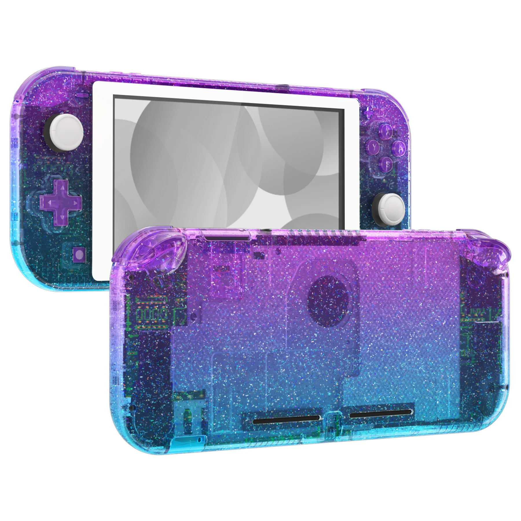 eXtremeRate Replacement Full Set Shells with Buttons Kits & Screen Protector for Nintendo Switch Lite - Glitter Gradient Translucent Bluebell & Blue