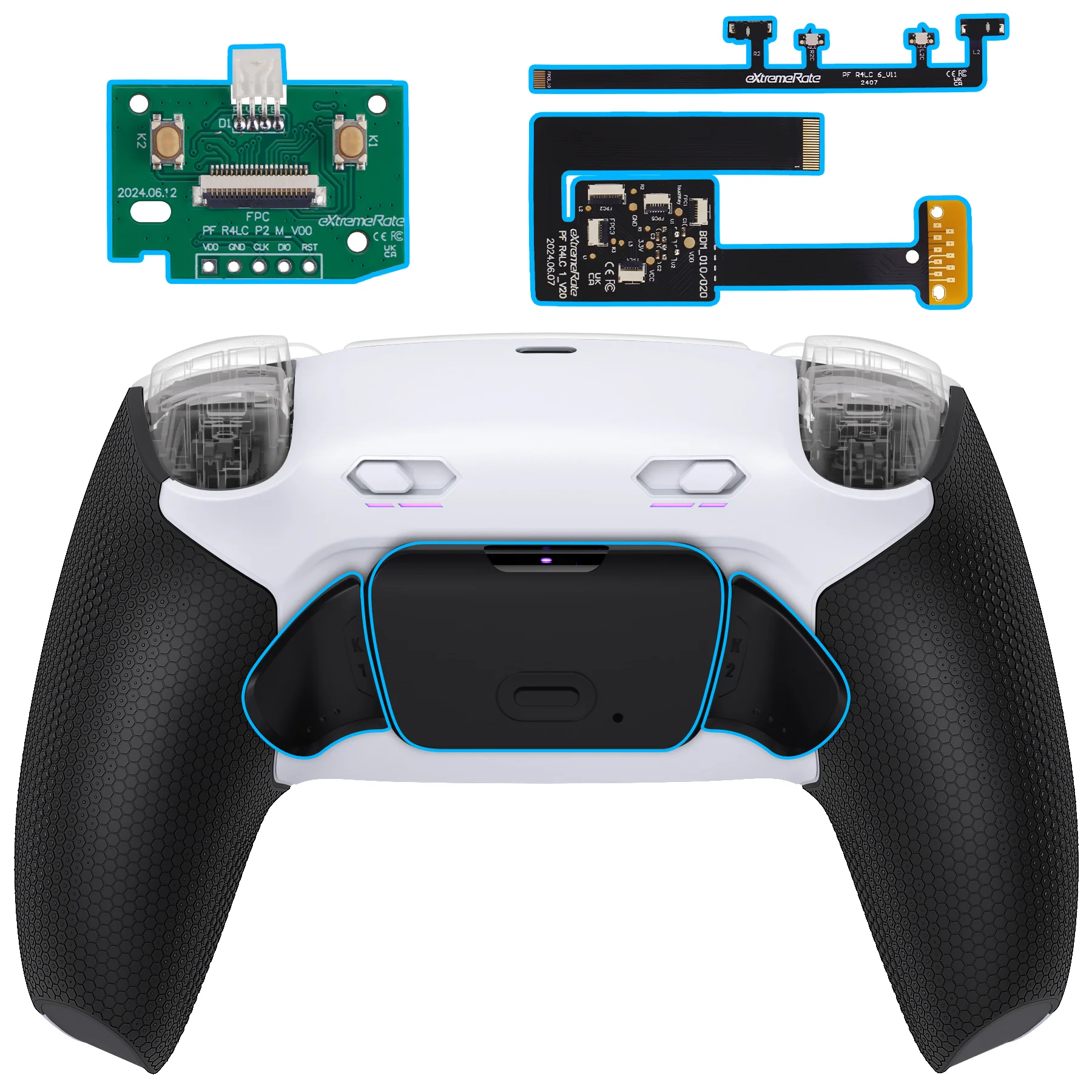 eXtremeRate RISE Plus MAX Back Paddles Kit with Clicky Trigger Stops & Rubberized Grip for PS5 Controller BDM-010/020 - White Black - Black