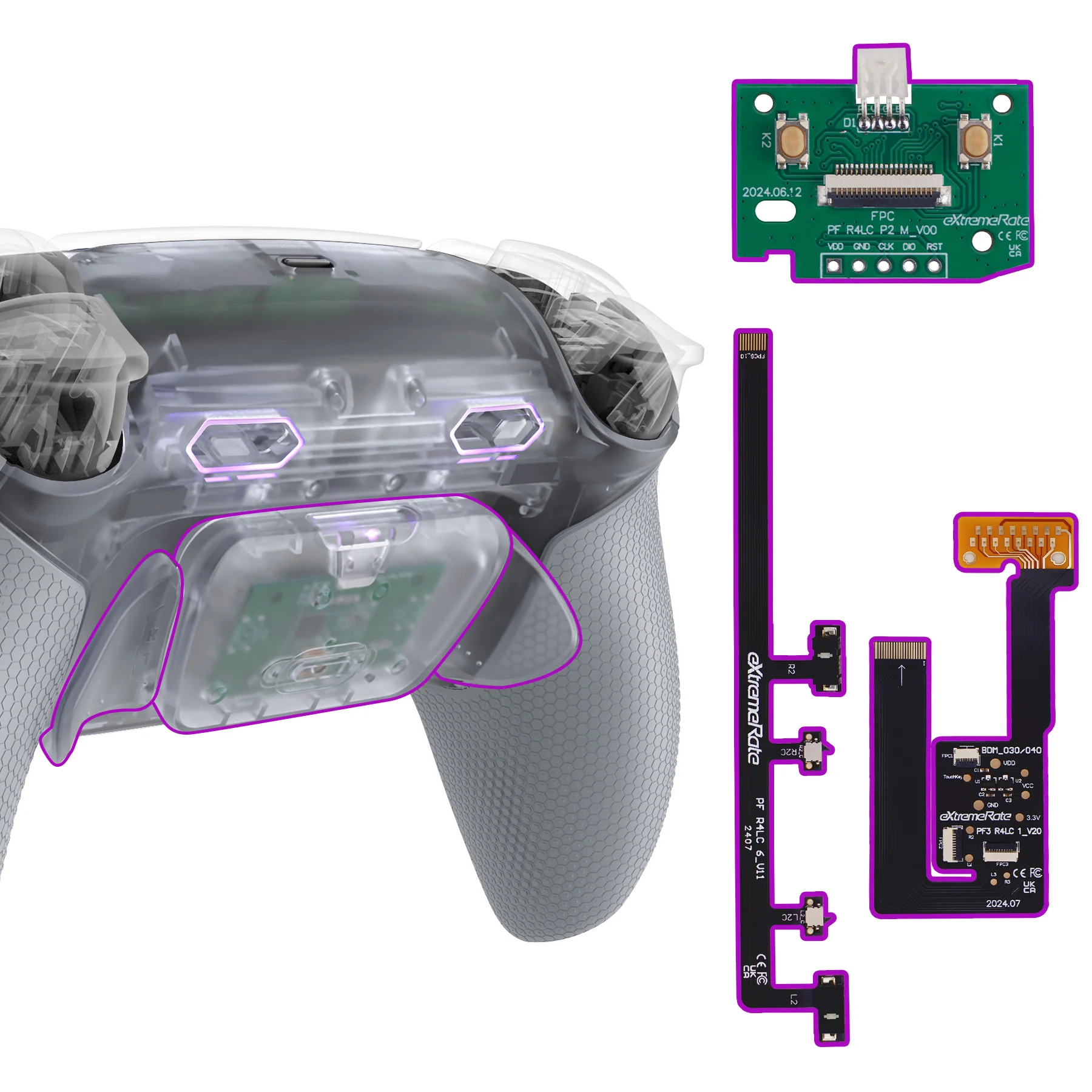 eXtremeRate RISE Plus MAX Back Paddles Kit with Clicky Trigger Stops & Rubberized Grip for PS5 Controller BDM-030/040/050 - Clear & Gray