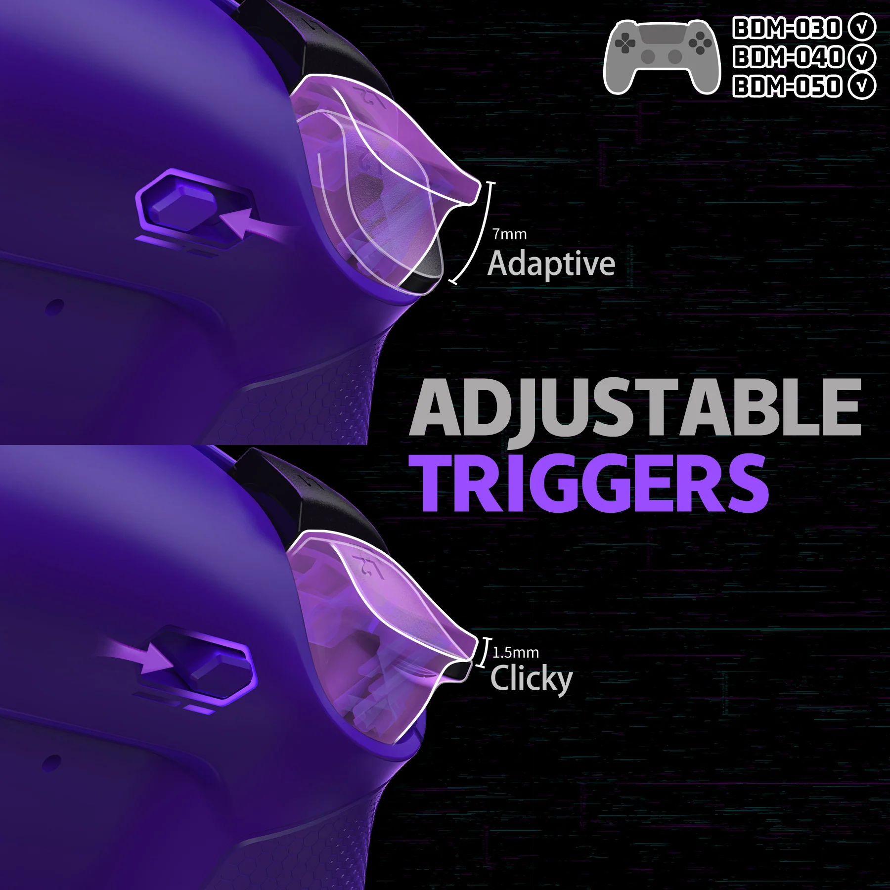 eXtremeRate RISE Plus MAX Back Paddles Kit with Clicky Trigger Stops & Rubberized Grip for PS5 Controller BDM-030/040/050 - Galactic Purple - Image 6
