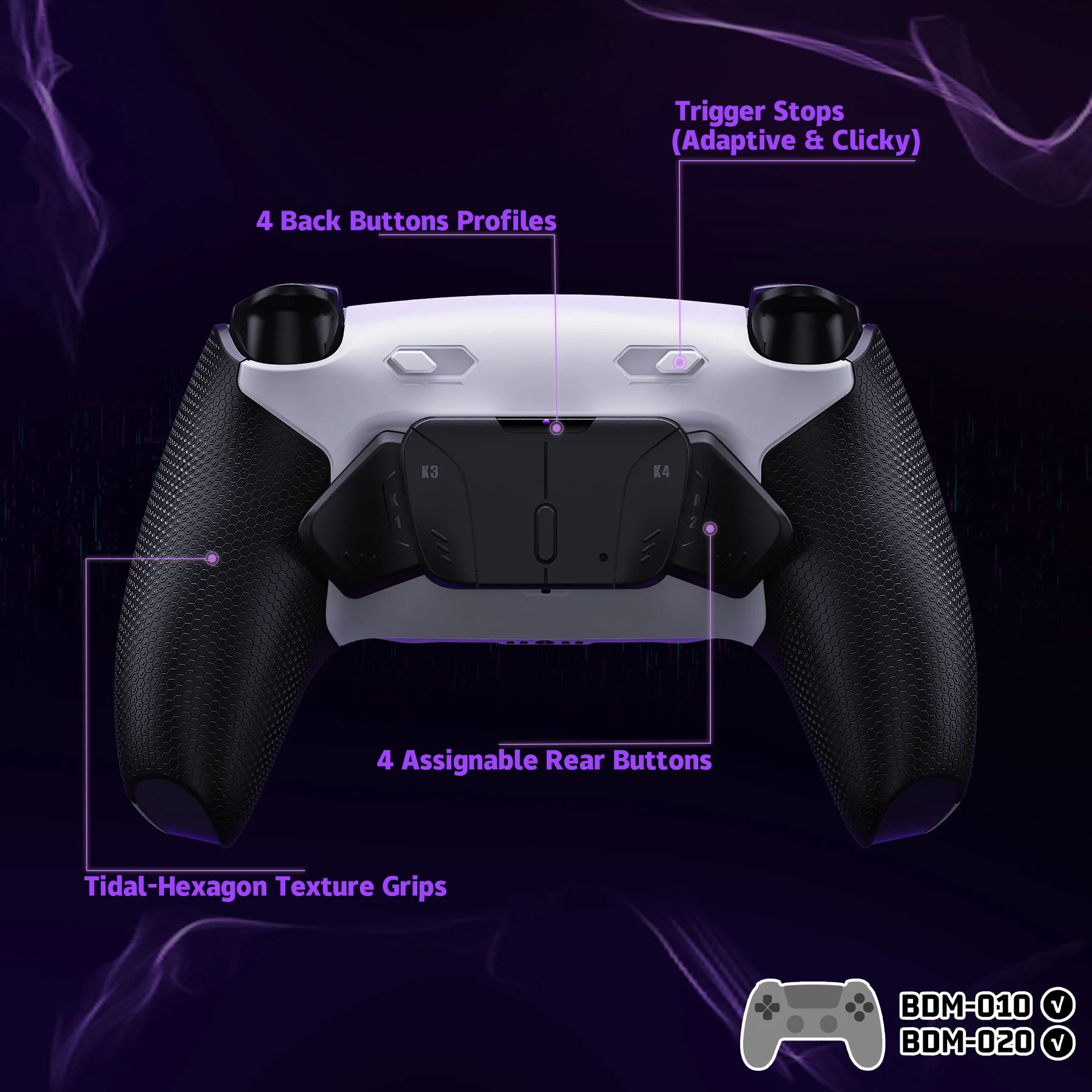 eXtremeRate RISE4 Plus MAX Back Paddles Kit with Clicky Trigger Stops & Rubberized Grip for PS5 Controller BDM-010/020 - White Black - Black - Image 5