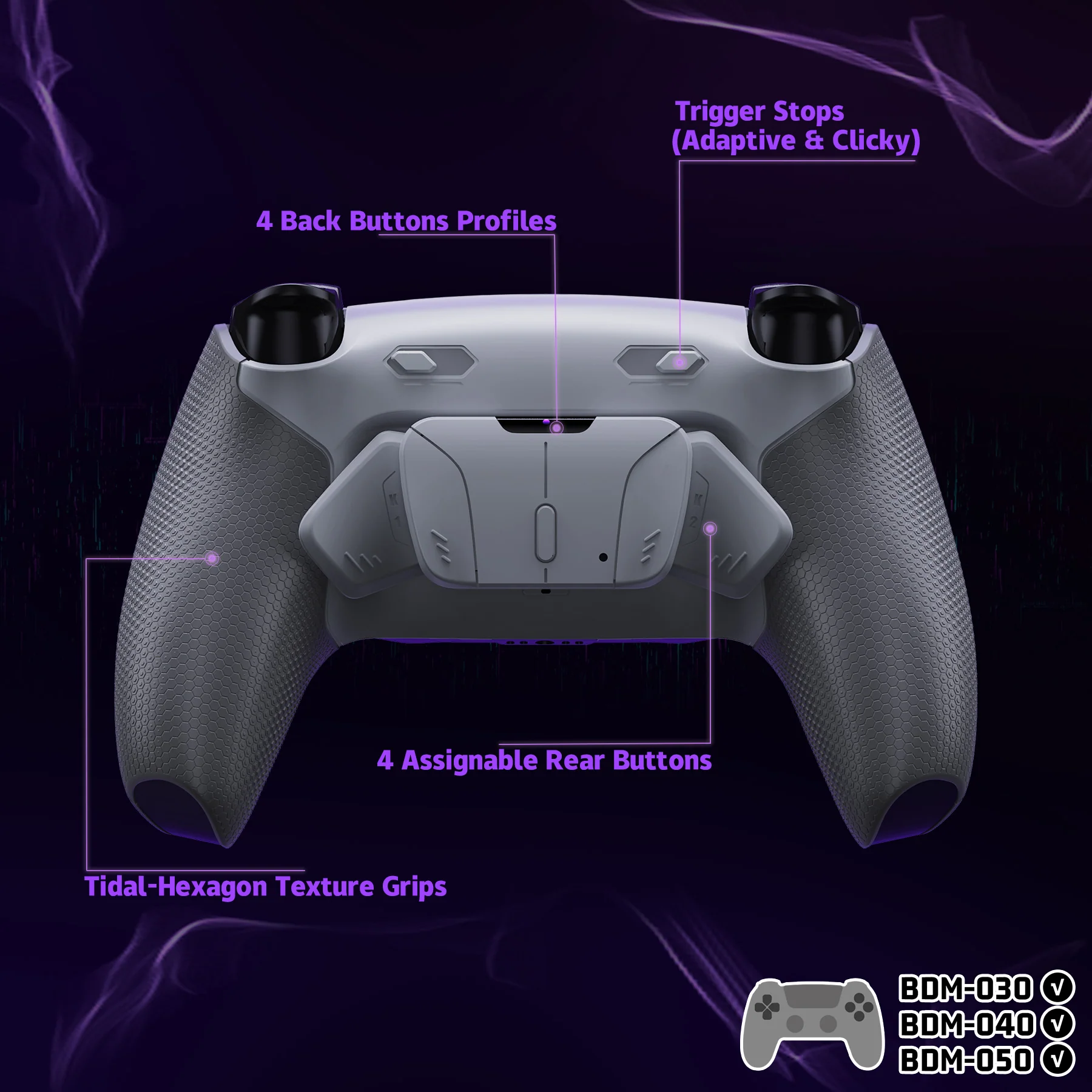 eXtremeRate RISE4 Plus MAX Back Paddles Kit with Clicky Trigger Stops & Rubberized Grip for PS5 Controller BDM-030/040/050 - New Hope Gray & Classic Gray - Image 5