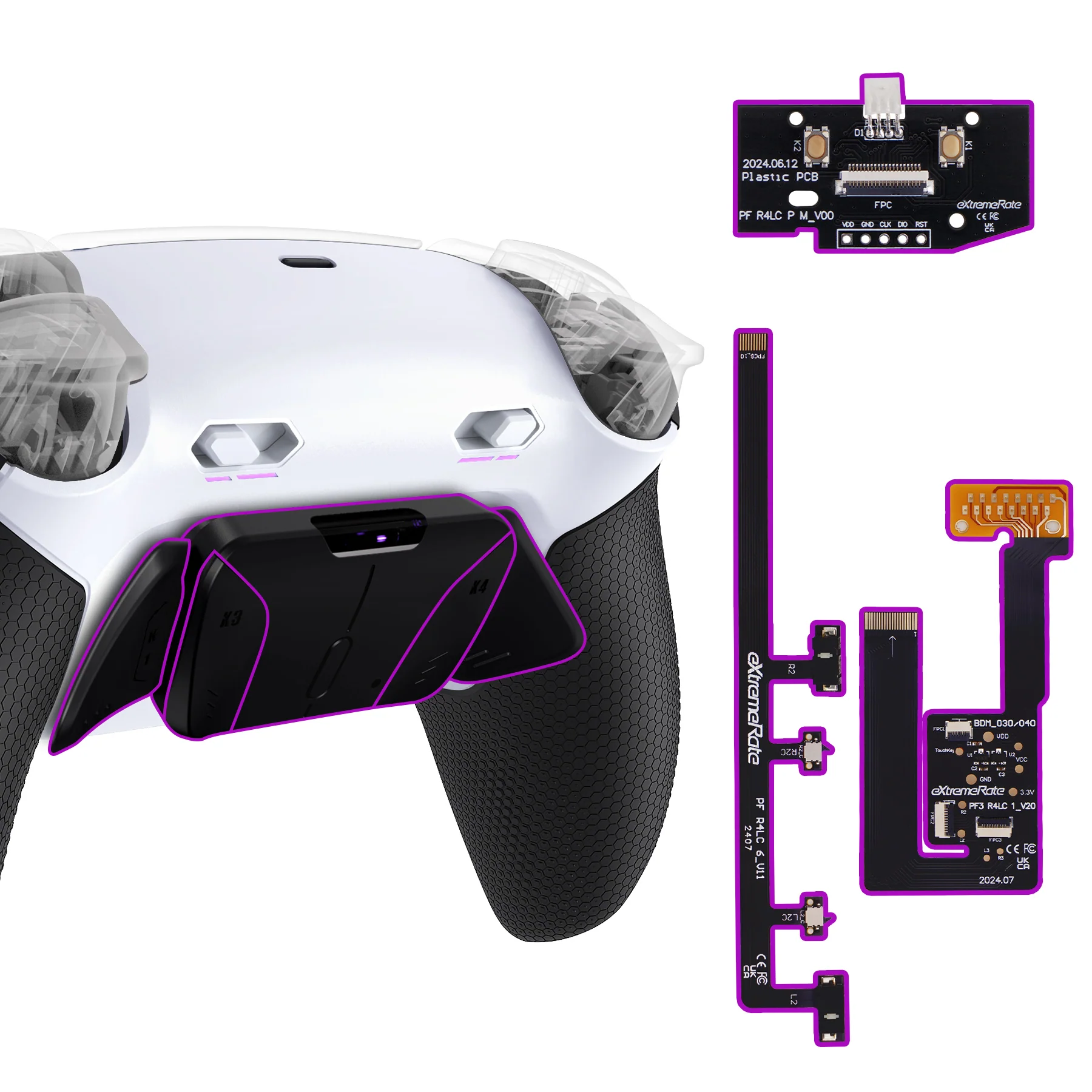 eXtremeRate RISE4 Plus MAX Back Paddles Kit with Clicky Trigger Stops & Rubberized Grip for PS5 Controller BDM-030/040/050 - White Black - Black