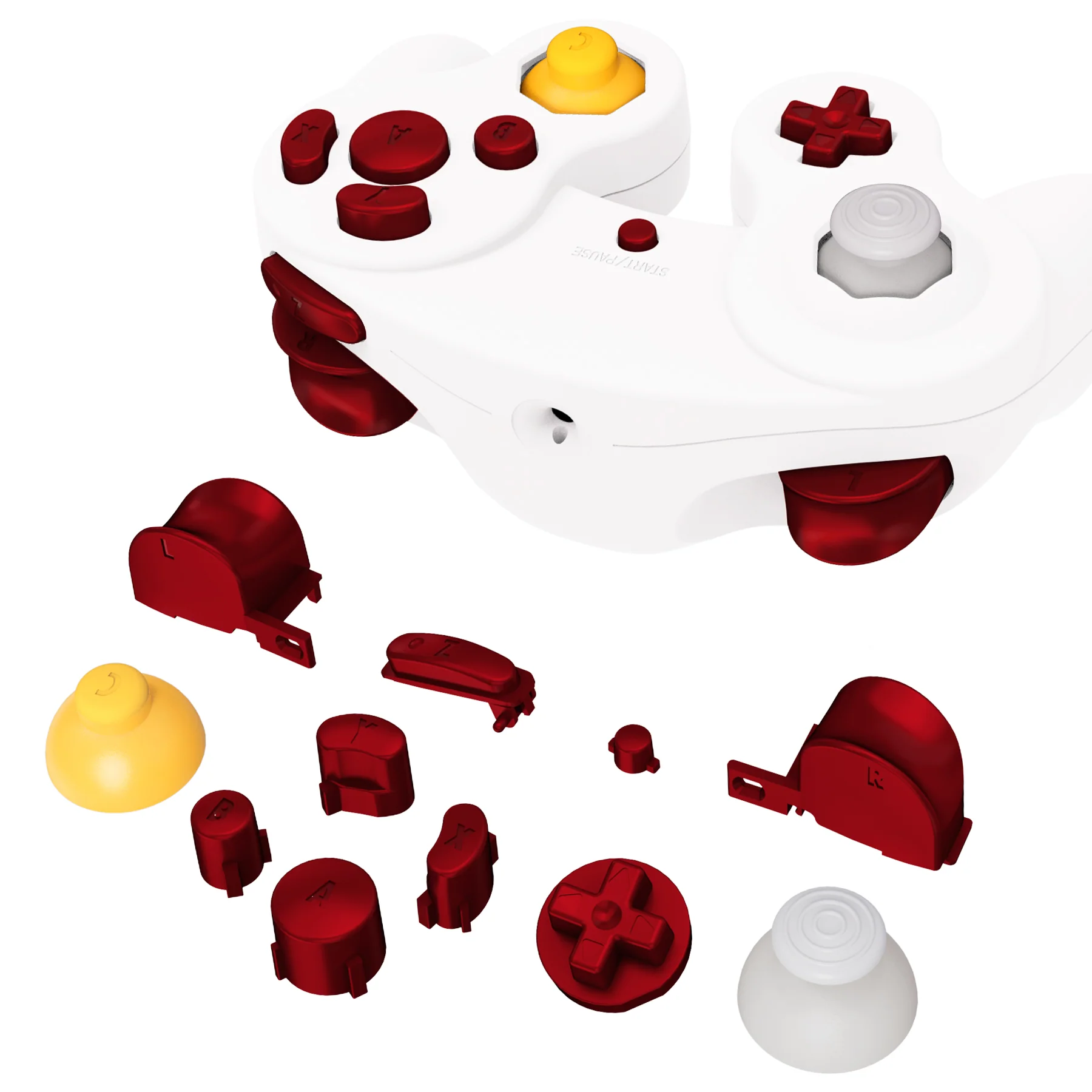eXtremeRate DIY Replacement Full Set Buttons & Thumbsticks for Nintendo GameCube Controller NGC - Scarlet Red