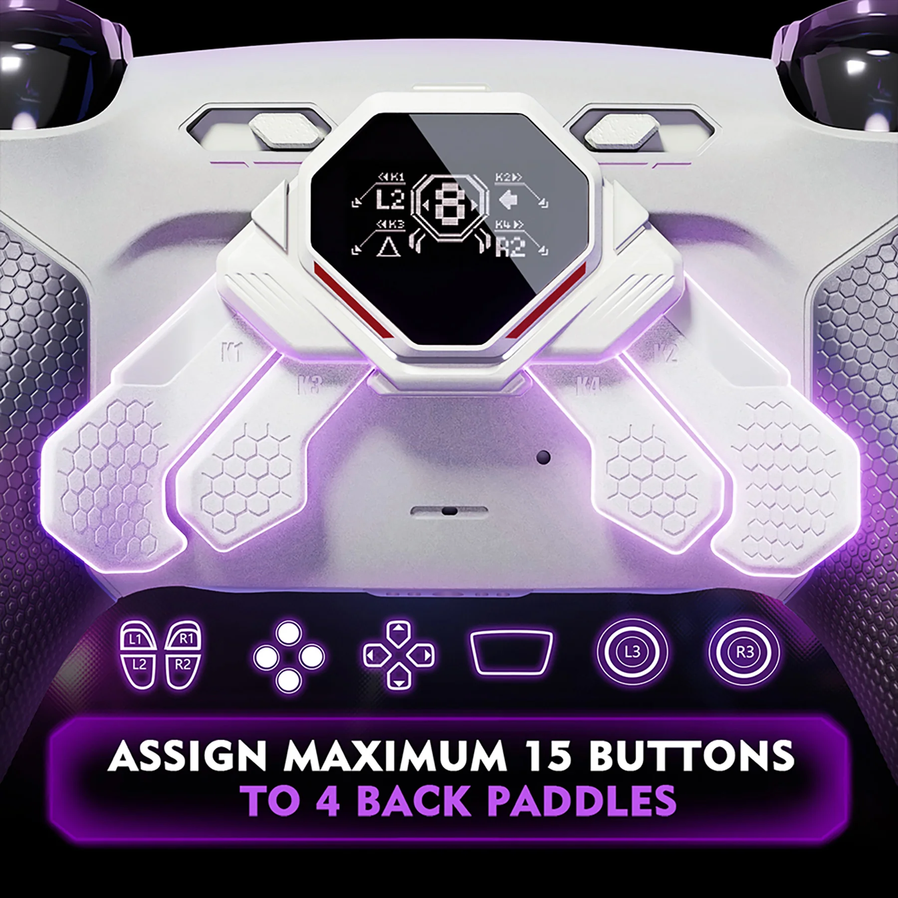 eXtremeRate SPARK Back Paddles Kit with OLED Display & Clicky Trigger Stops & Ergonomic Grips for PS5 Controller BDM-030/040/050/060 - Rubberized White & Black - Image 4