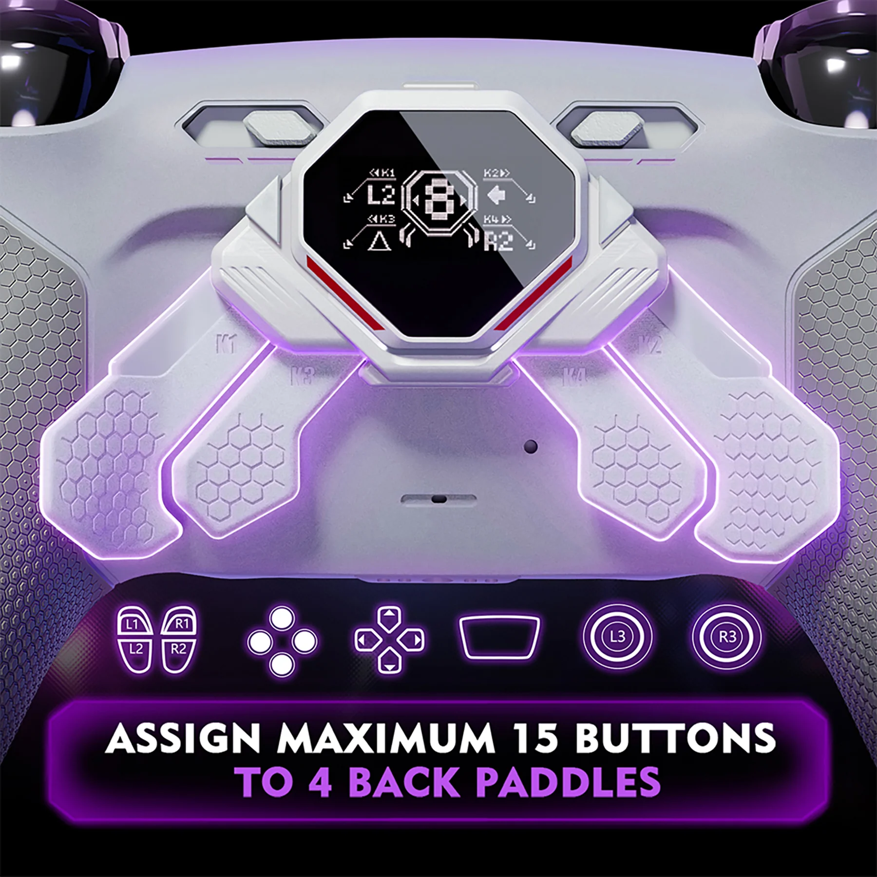 eXtremeRate SPARK Back Paddles Kit with OLED Display & Clicky Trigger Stops & Ergonomic Grips for PS5 Controller BDM-030/040/050/060 - Rubberized White & Gray - Image 4