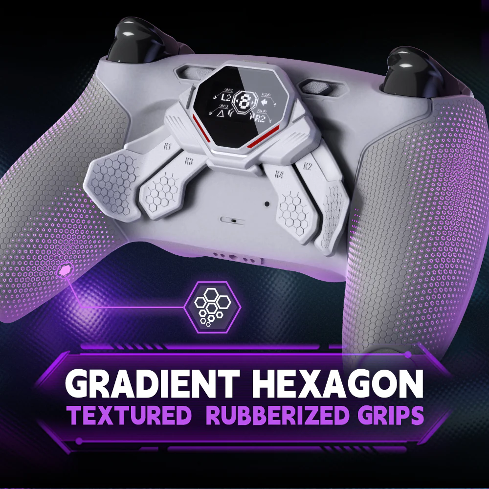eXtremeRate SPARK Back Paddles Kit with OLED Display & Clicky Trigger Stops & Ergonomic Grips for PS5 Controller BDM-030/040/050/060 - Rubberized White & Gray - Image 8