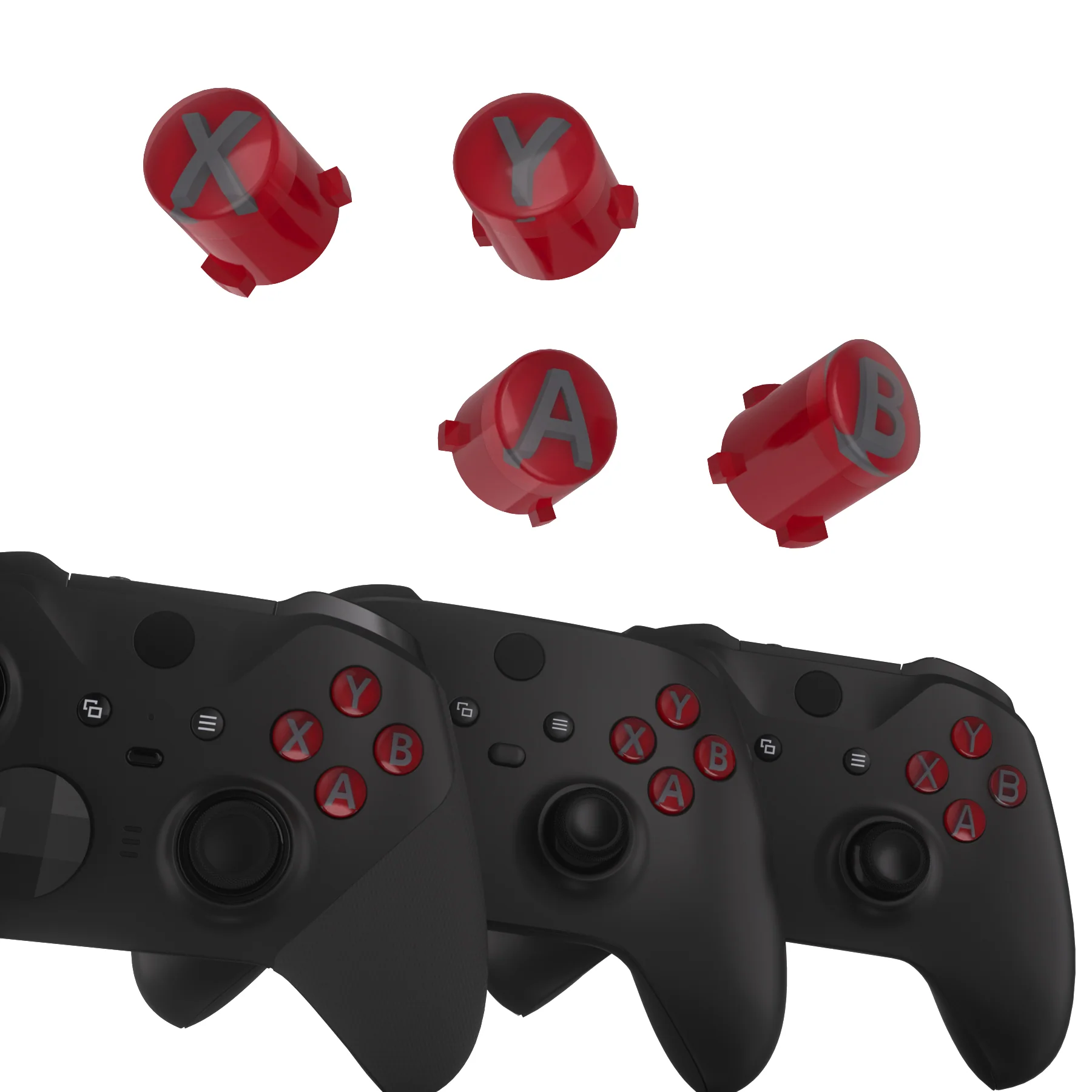 eXtremeRate Three-Tone ABXY Action Buttons with Classic Symbols for Xbox Series X/S Controller & Xbox One X/S & Xbox One Elite V1/V2 Controller - Carmine Red & Clear & Classic Gray - Image 4
