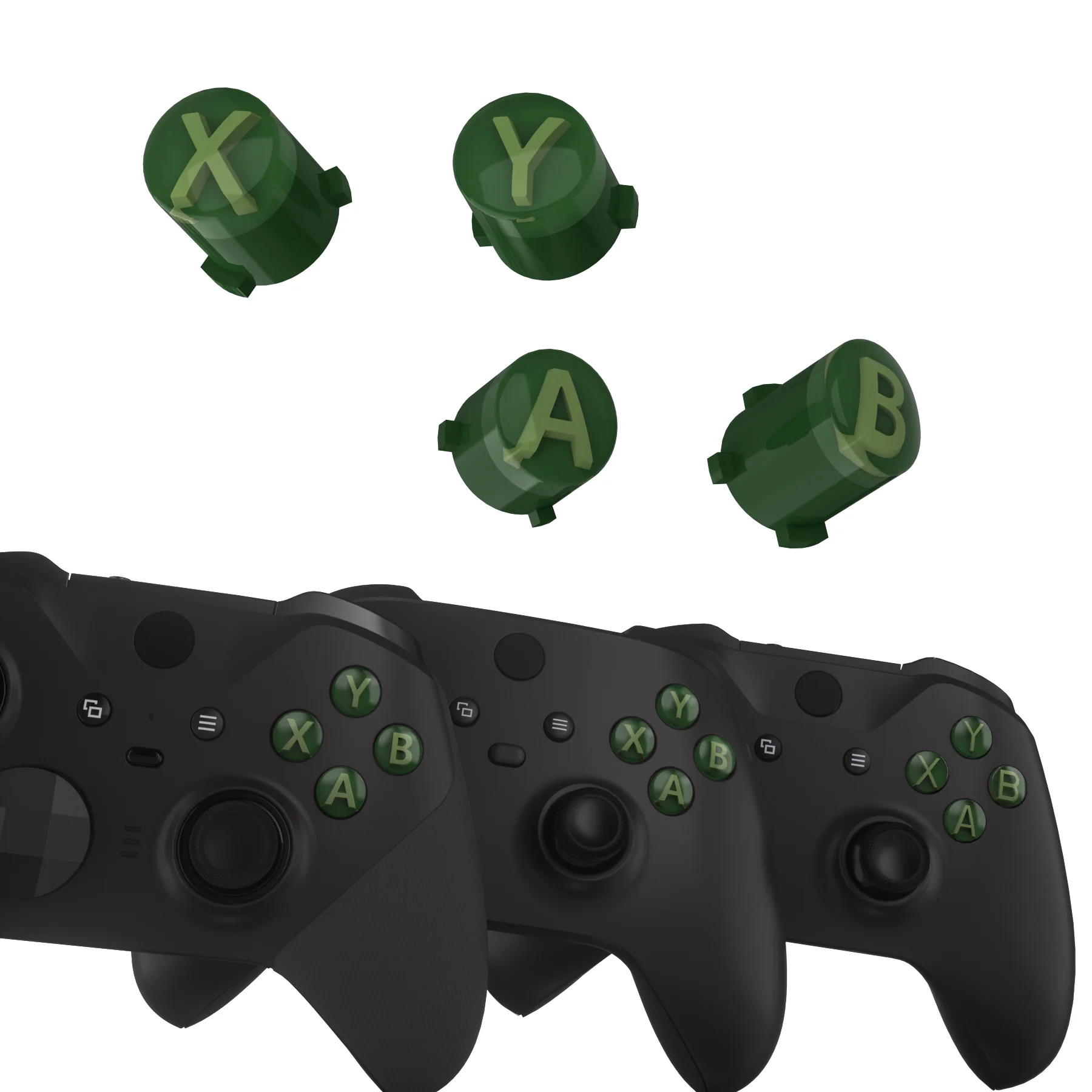 eXtremeRate Three-Tone ABXY Action Buttons with Classic Symbols for Xbox Series X/S Controller & Xbox One X/S & Xbox One Elite V1/V2 Controller - Deep Pine Green & Clear & Bamboo Green - Image 4