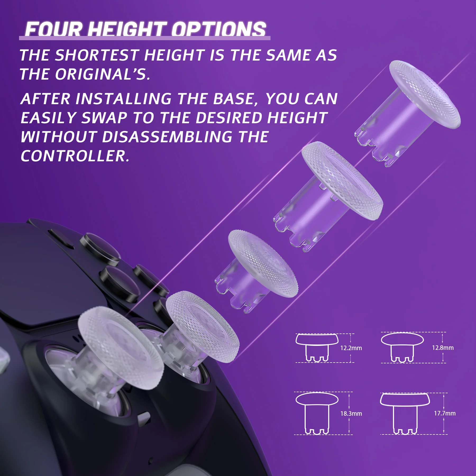 eXtremeRate ThumbsGear V3 Interchangeable Ergonomic Thumbstick for PS5 & PS4 Controller - Clear - Image 3