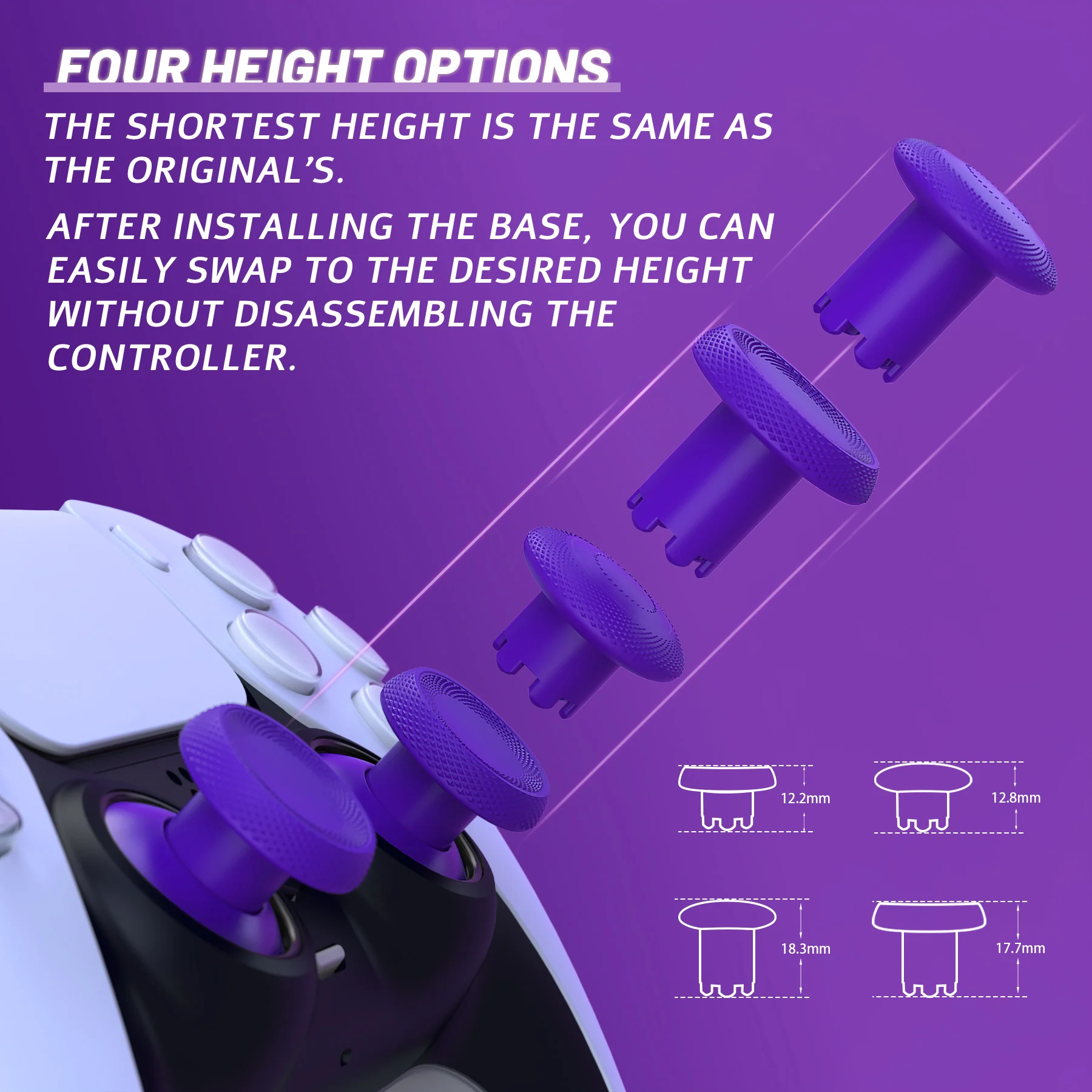 eXtremeRate ThumbsGear V3 Interchangeable Ergonomic Thumbstick for PS5 & PS4 Controller - Purple - Image 3