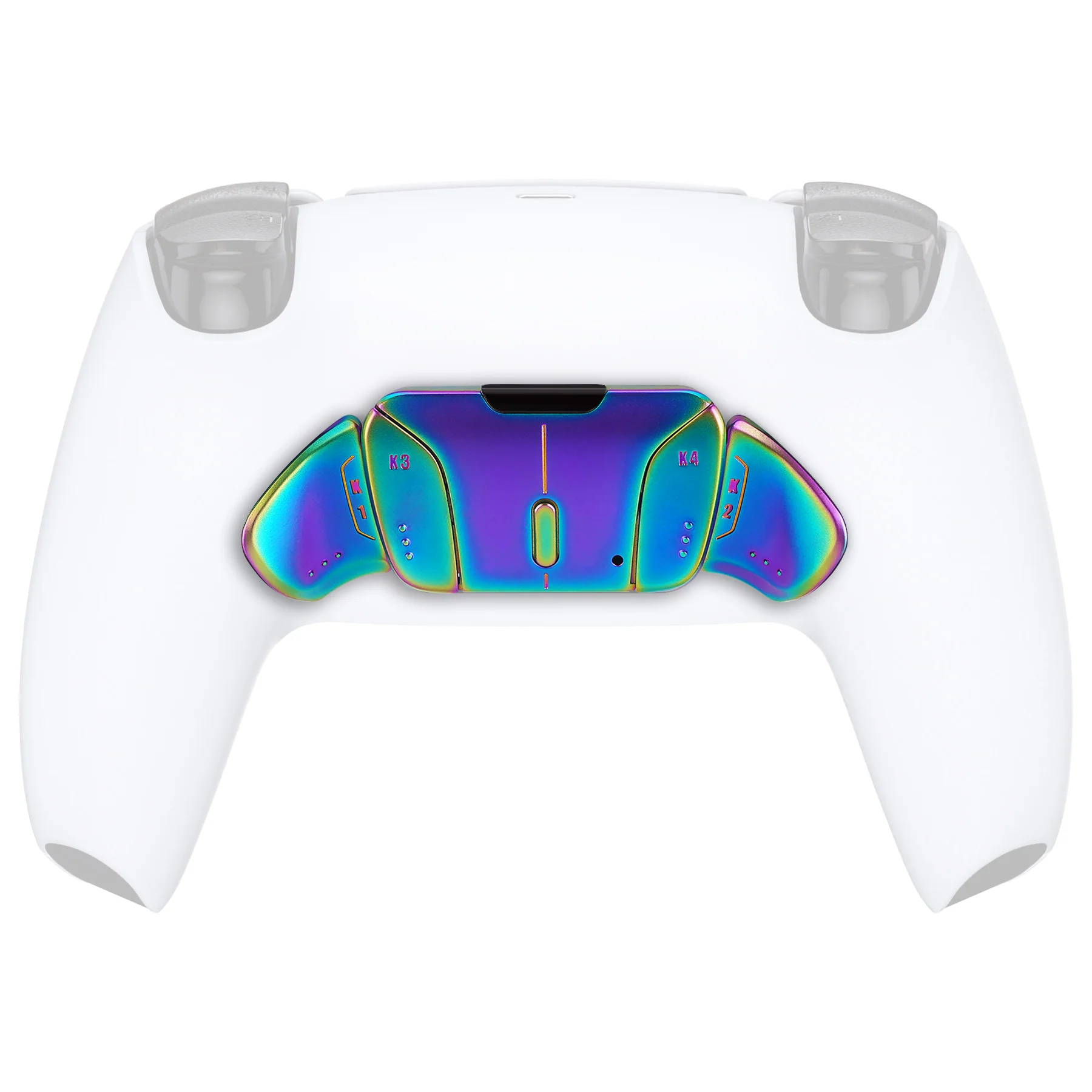 eXtremeRate Turn RISE & RISE4 to RISE4 RMB Kit – Real Metal Buttons (RMB) Version K1 K2 K3 K4 Back Buttons Housing & Remap PCB Board for eXtremeRate RISE & RISE4 Remap kit, Compatible with PS5 Controller - Metallic Rainbow Aura Blue & Purple