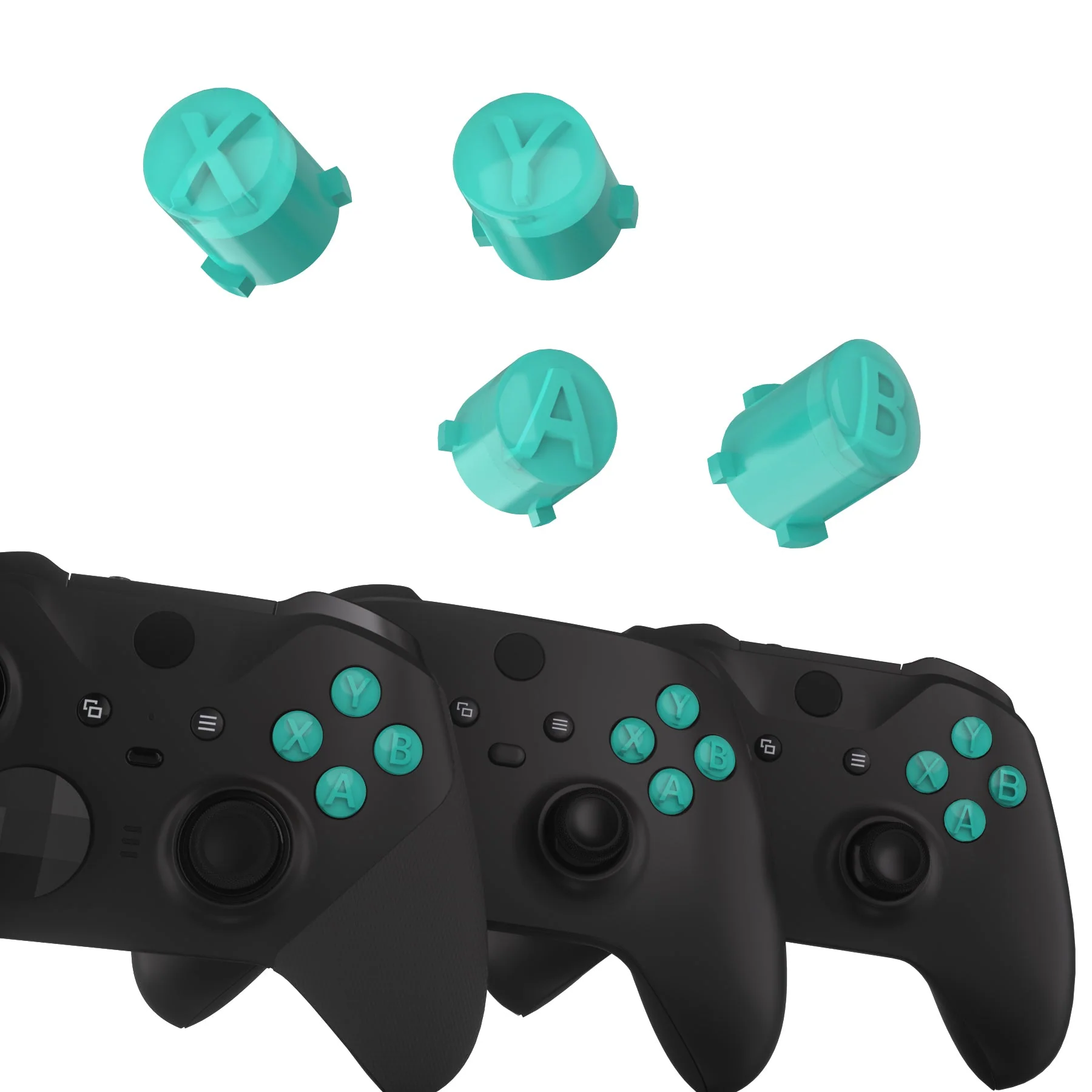 eXtremeRate Two-Tone ABXY Action Buttons with Classic Symbols for Xbox Series X/S Controller & Xbox One X/S & Xbox One Elite V1/V2 Controller - Teal Green & Clear - Image 4